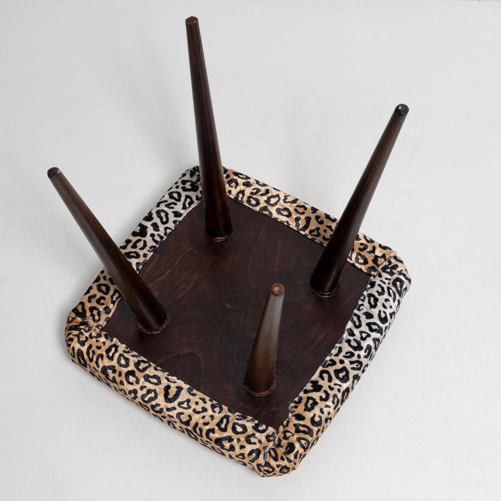 Furniture Pair Of 20th Century Leopard Velvet Vintage Stools, Europe, 1960s photo