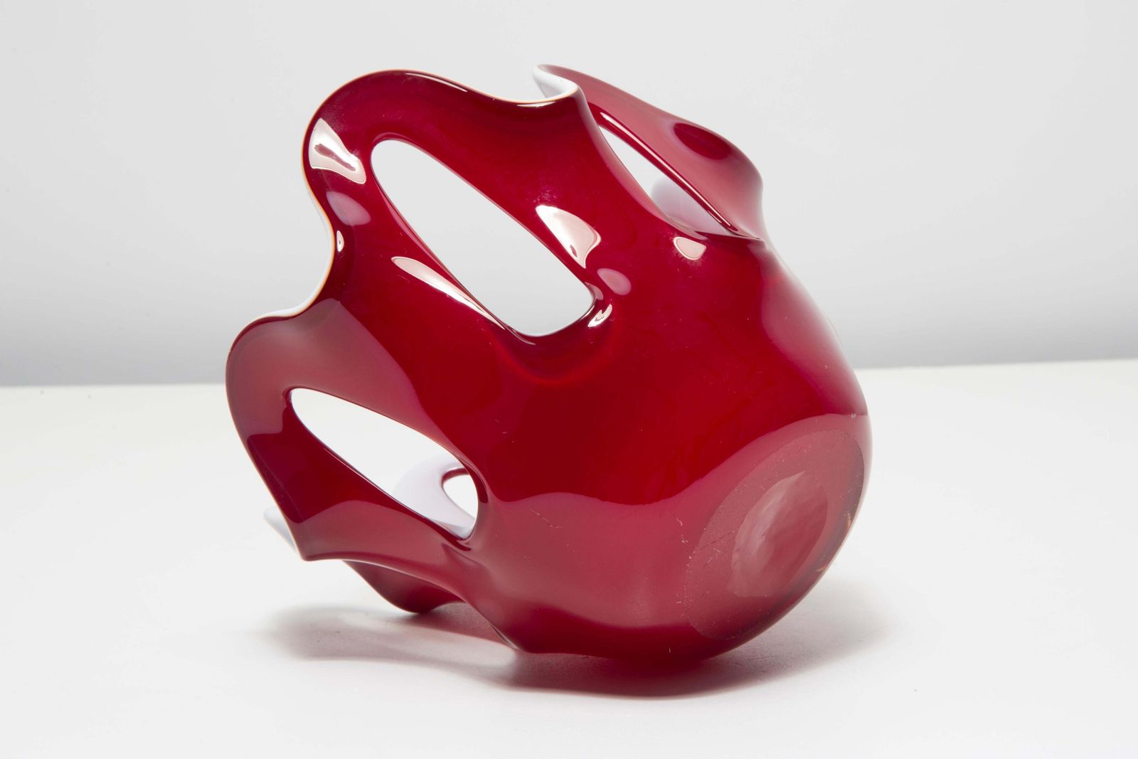 Mid Century Vintage Red And White Artistic Glass Vase, Europe, 1970s photo vintage
