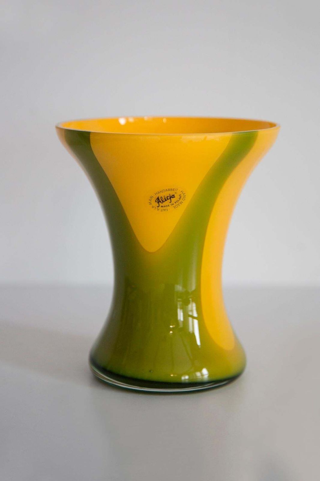 Mid Century Green And Yellow Hand Made Artistic Vase, Europe, 1960s photo for sale