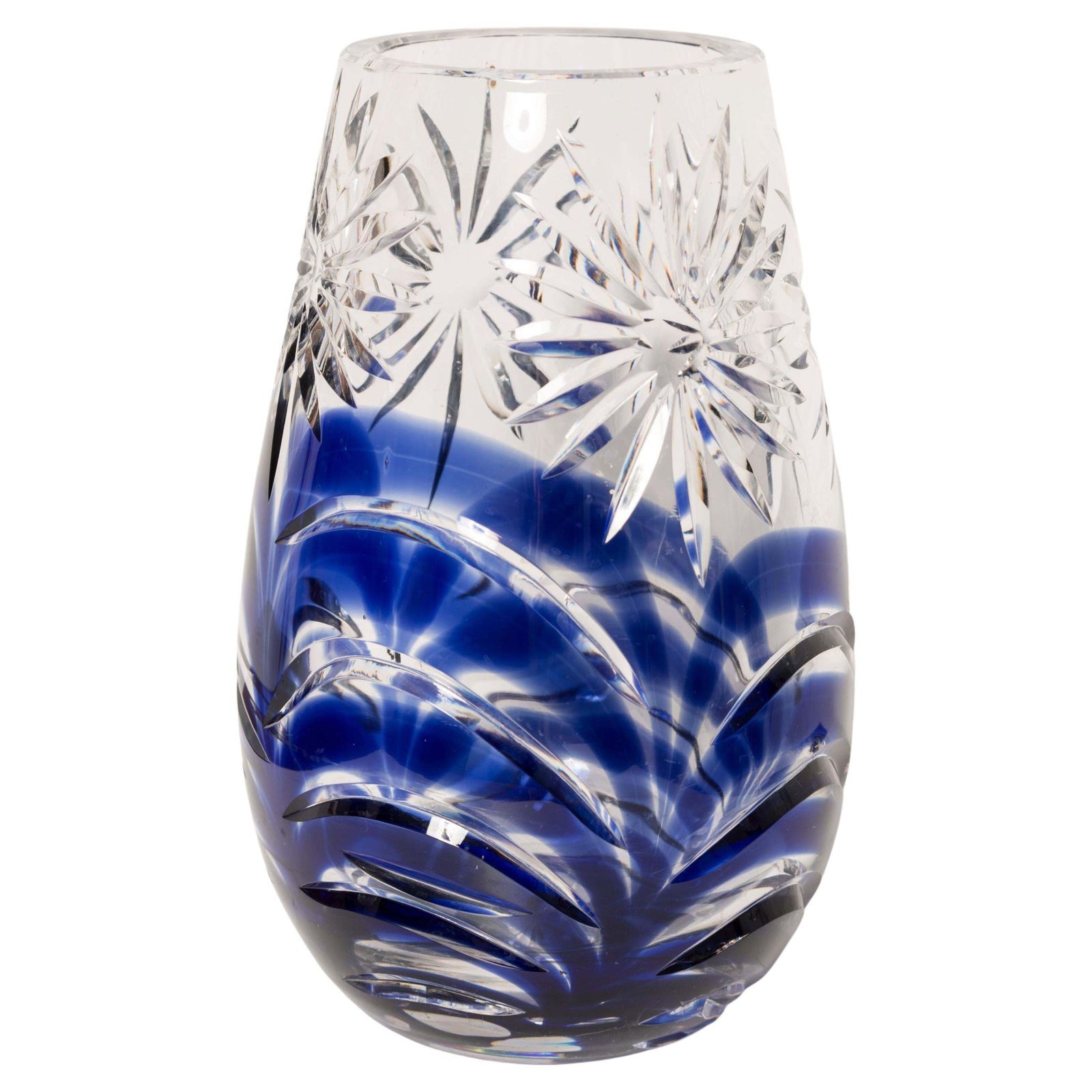 Mid Century Vintage Transparent And Blue Crystal Vase, Italy, 1960s