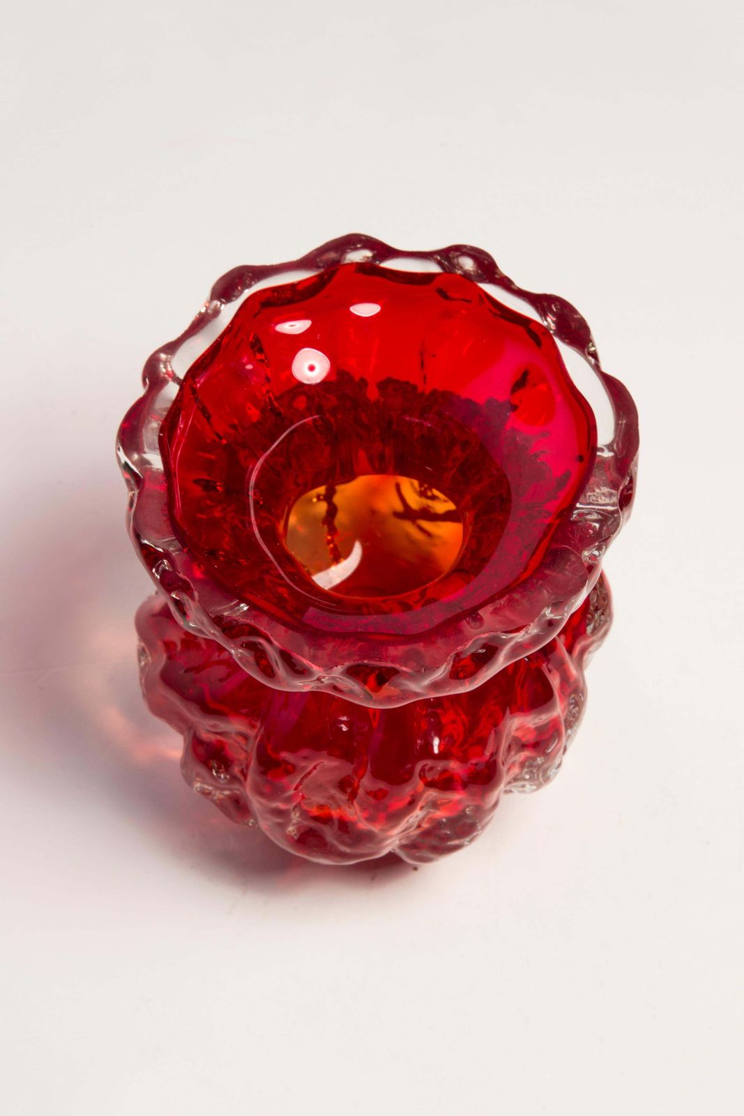 Home Decor Mid Century Vintage Small Red Ingrid Glass Vase Rock Crystal, Germany, 1970s photo