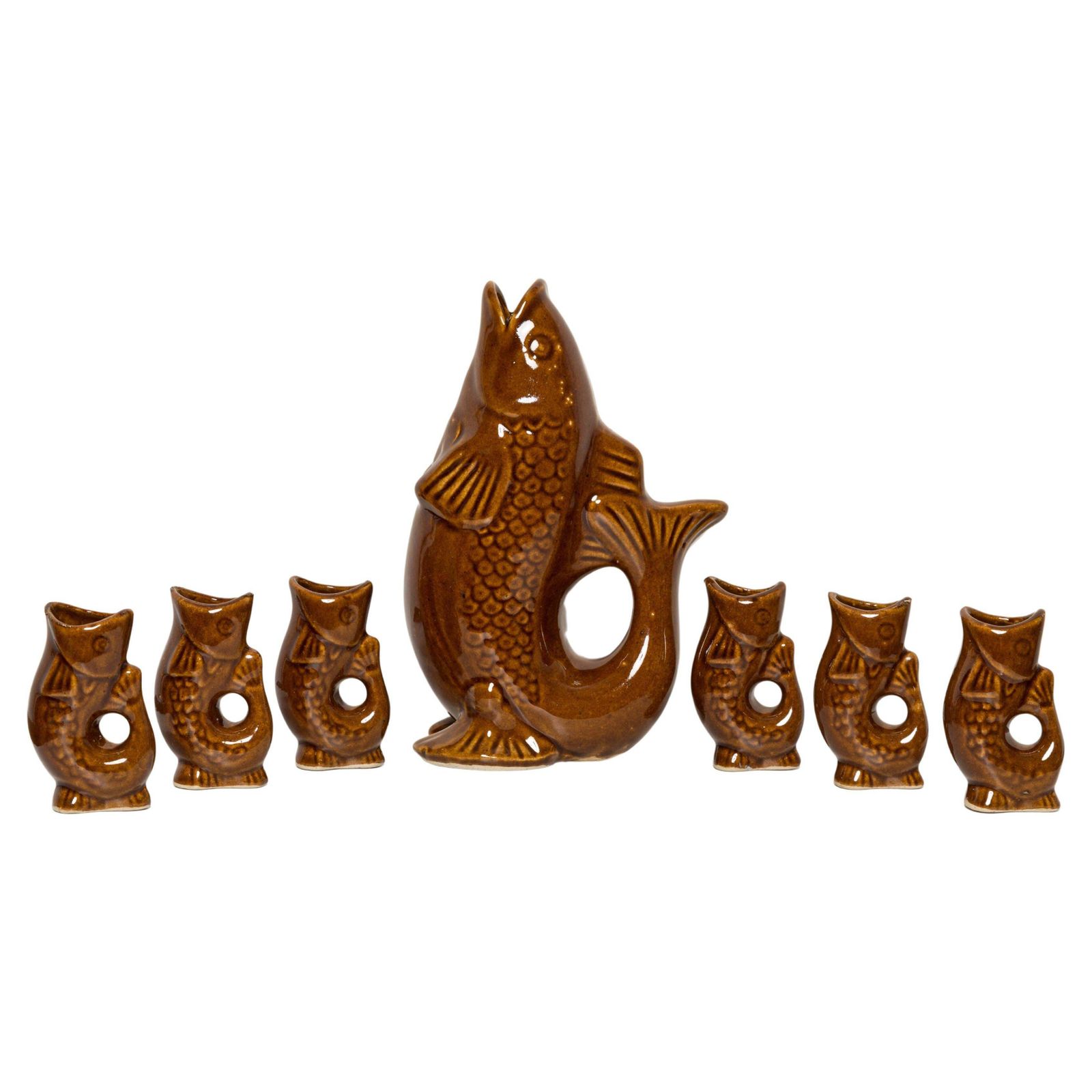 Brown Fish Glass Decanter And Glasses, 20th Century, Europe, 1960s