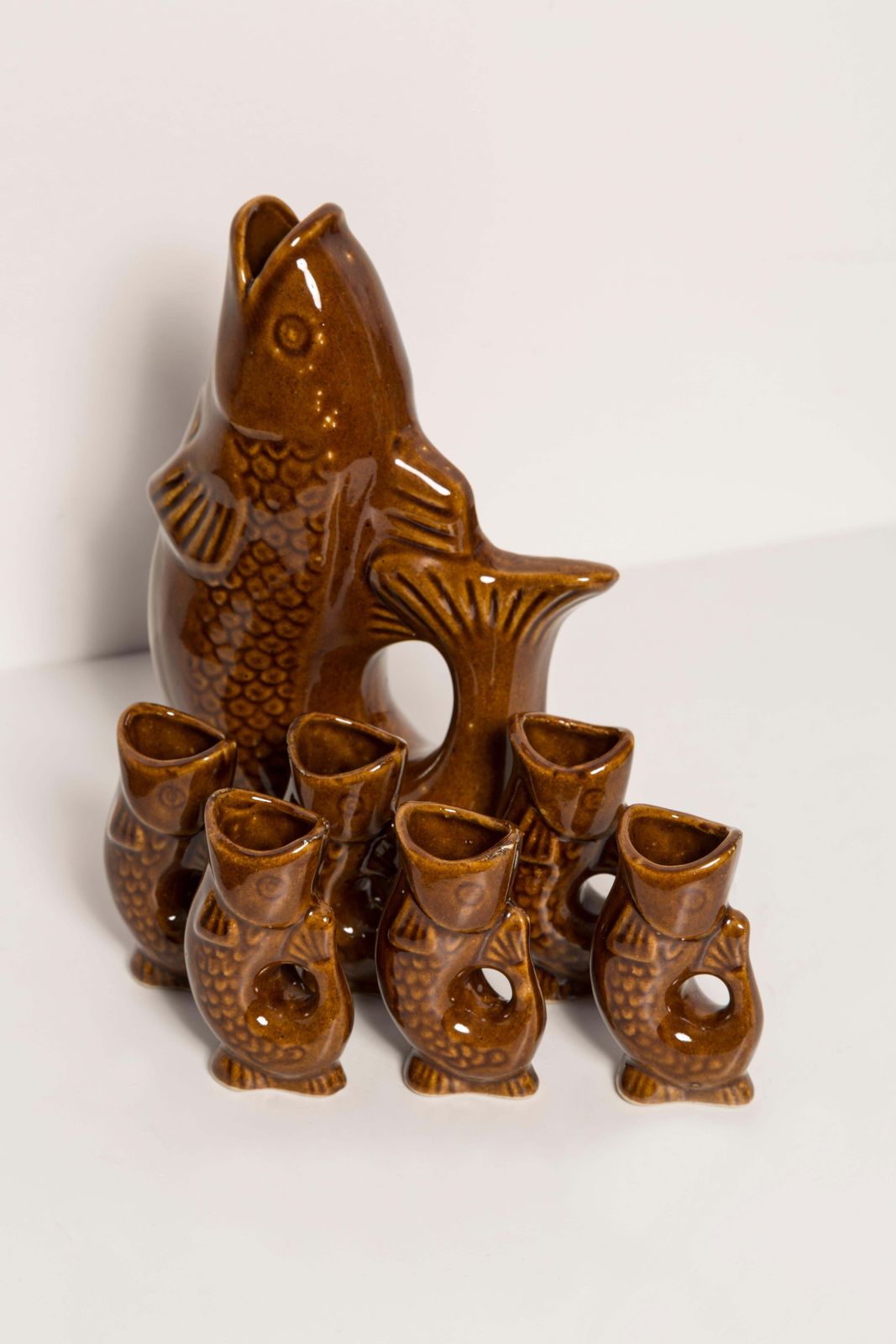 Brown Fish Glass Decanter And Glasses, 20th Century, Europe, 1960s photo buy