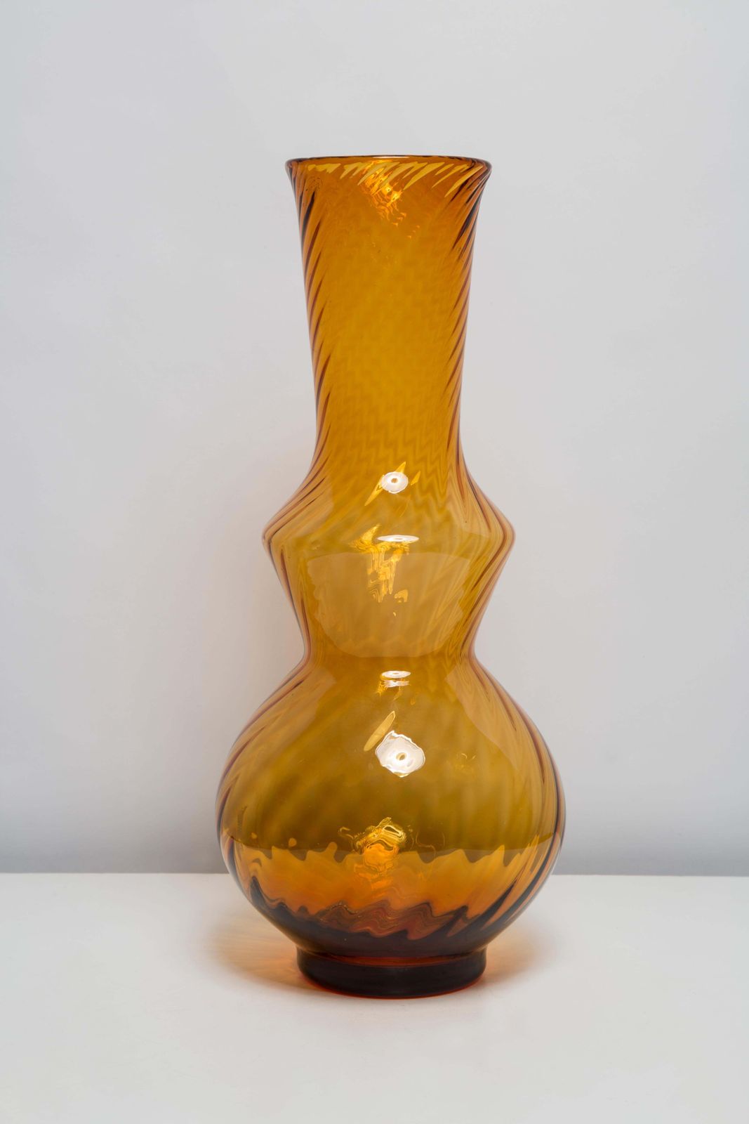 Mid Century Artistic Glass Yellow Vase, Tarnowiec, Sulczan, Europe, 1970s photo for sale