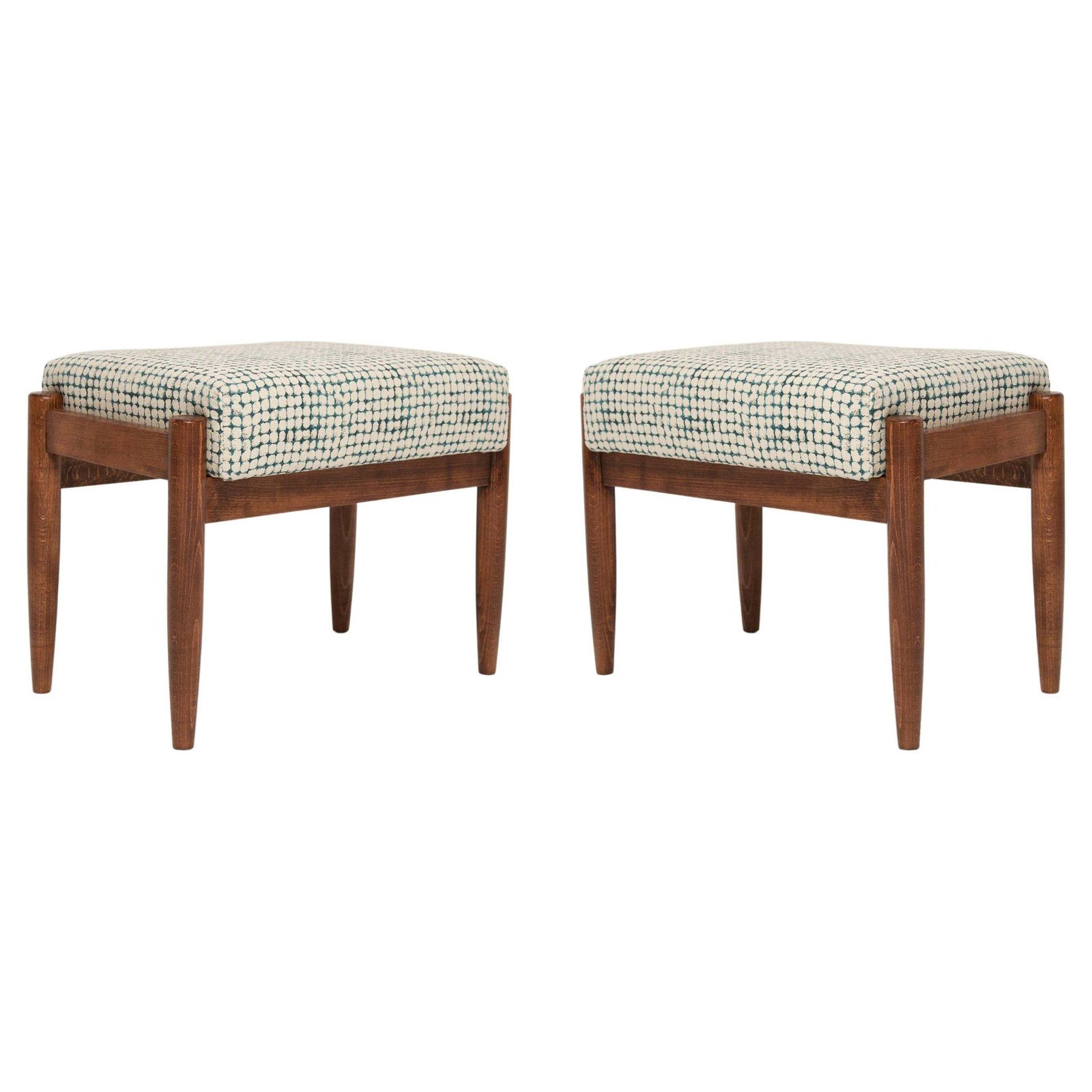 Pair Of Mid Century White And Aqua Vintage Stools, Edmund Homa, 1960s