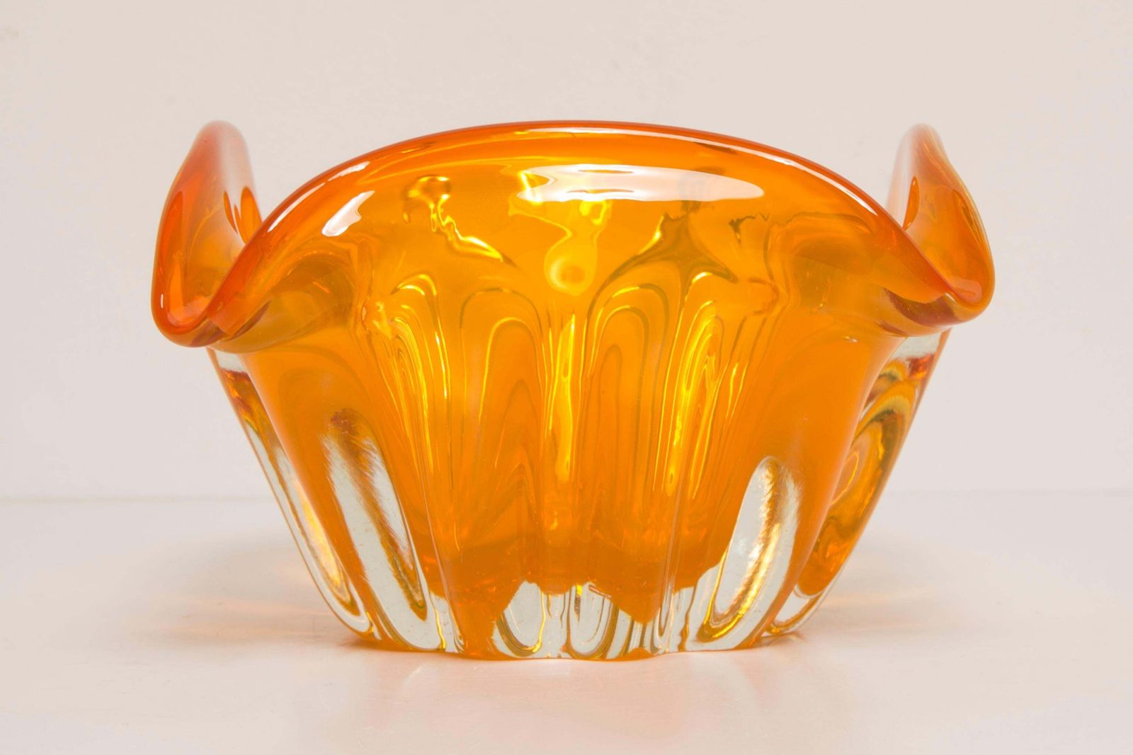 Mid Century Murano Orange Glass Bowl Ashtray, Italy, 1970s photo vintage