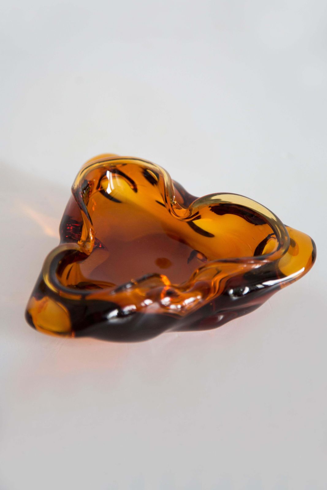 Mid Century Crystal Orange Artistic Glass Ashtray Bowl, Italy, 1970s photo vinterior