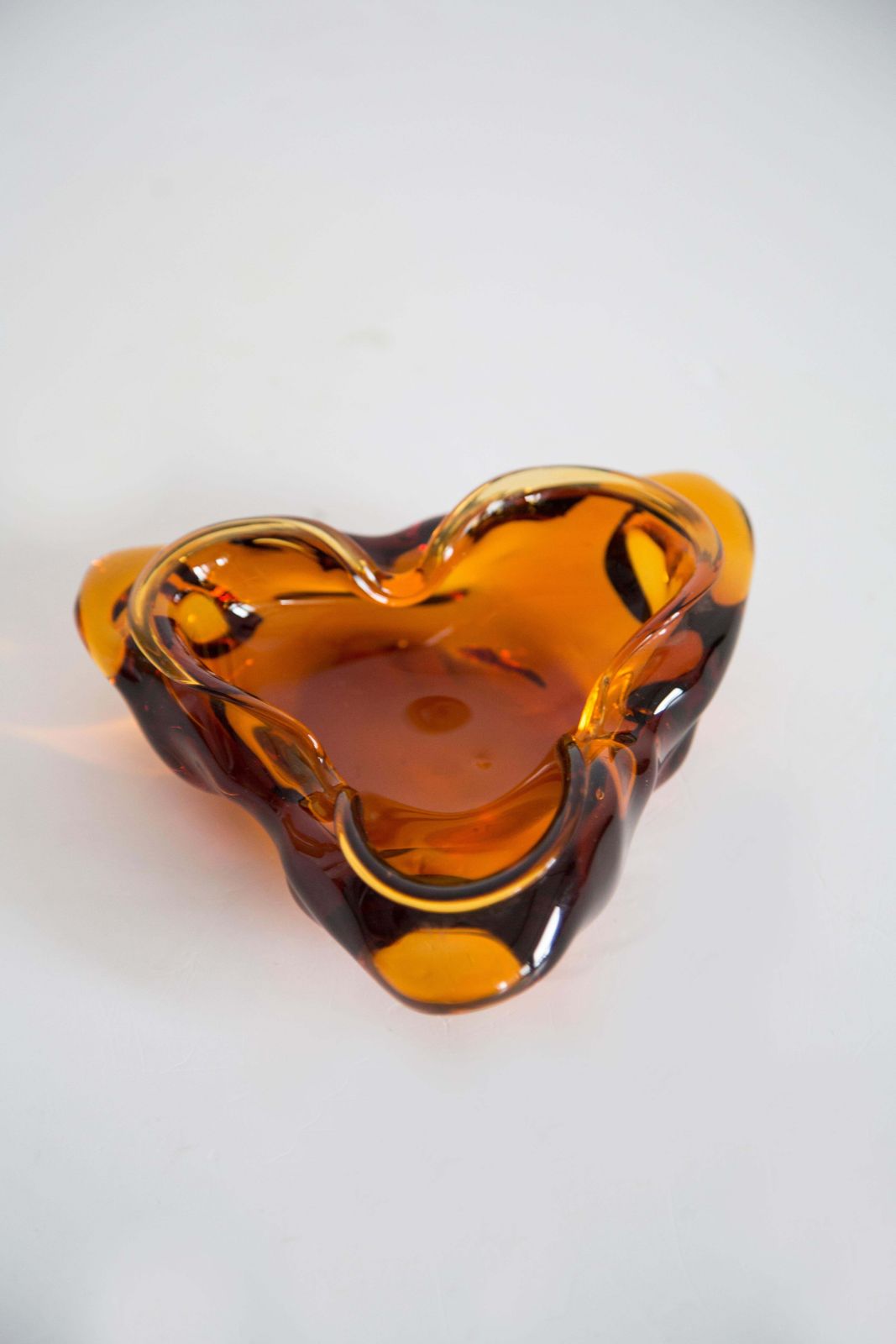 Mid Century Crystal Orange Artistic Glass Ashtray Bowl, Italy, 1970s photo buy