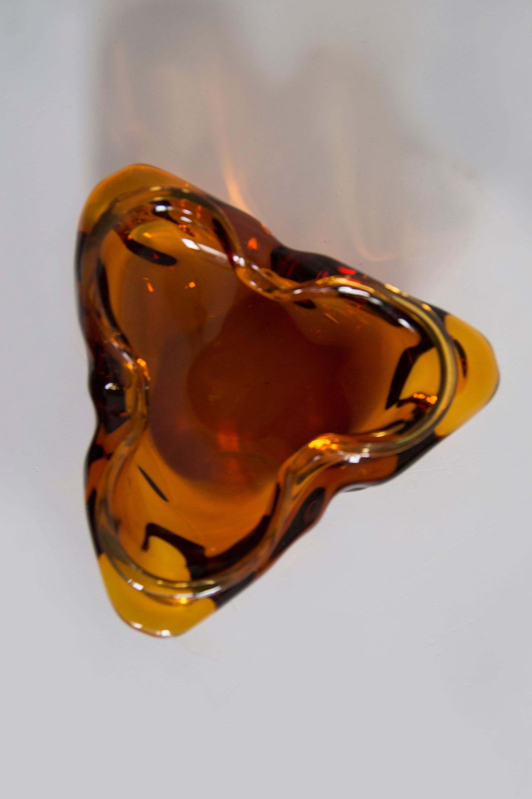 photo for sale Mid Century Crystal Orange Artistic Glass Ashtray Bowl, Italy, 1970s