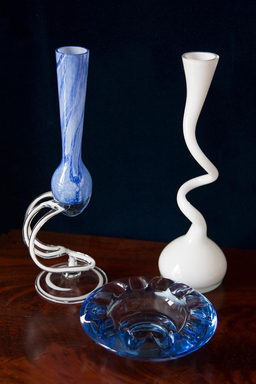 Midcentury Rosice Blue Glass Bowl Ashtray Element, Czech Republic, 1970s photo furniture
