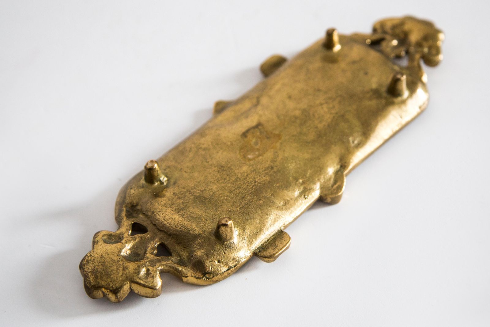 photo for sale Mid Century Brass Metal Small Plate Bowl Ashtray, Gold Flowers, Italy, 1970s