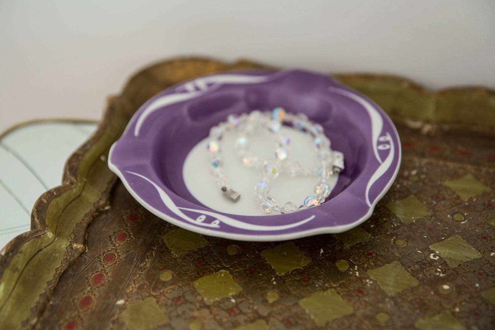 Mid Century Porcelain Ceramic Purple Violet Ashtray, Europe, 1970s photo vintage