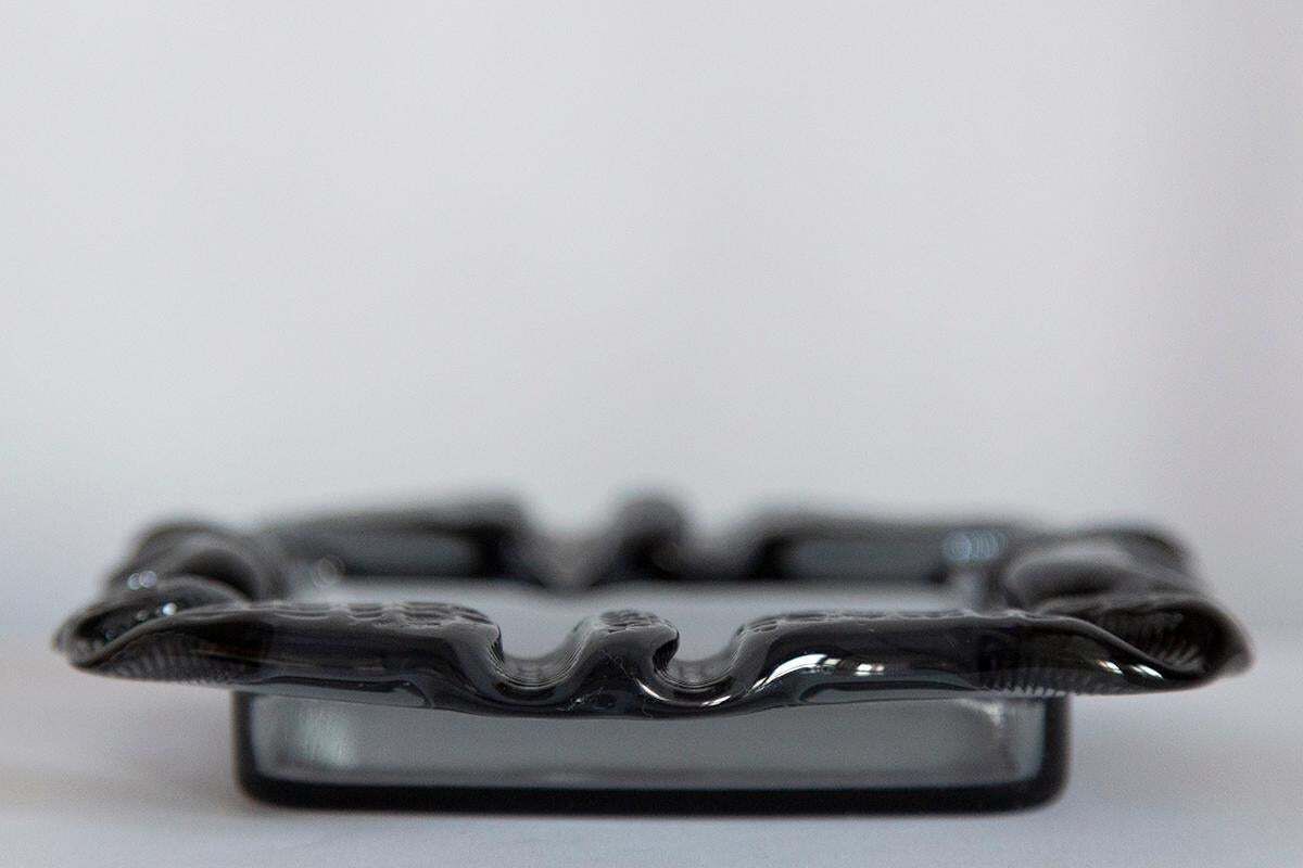photo for sale Mid Century Crystal Gray Glass Ashtray Bowl, Italy, 1970s