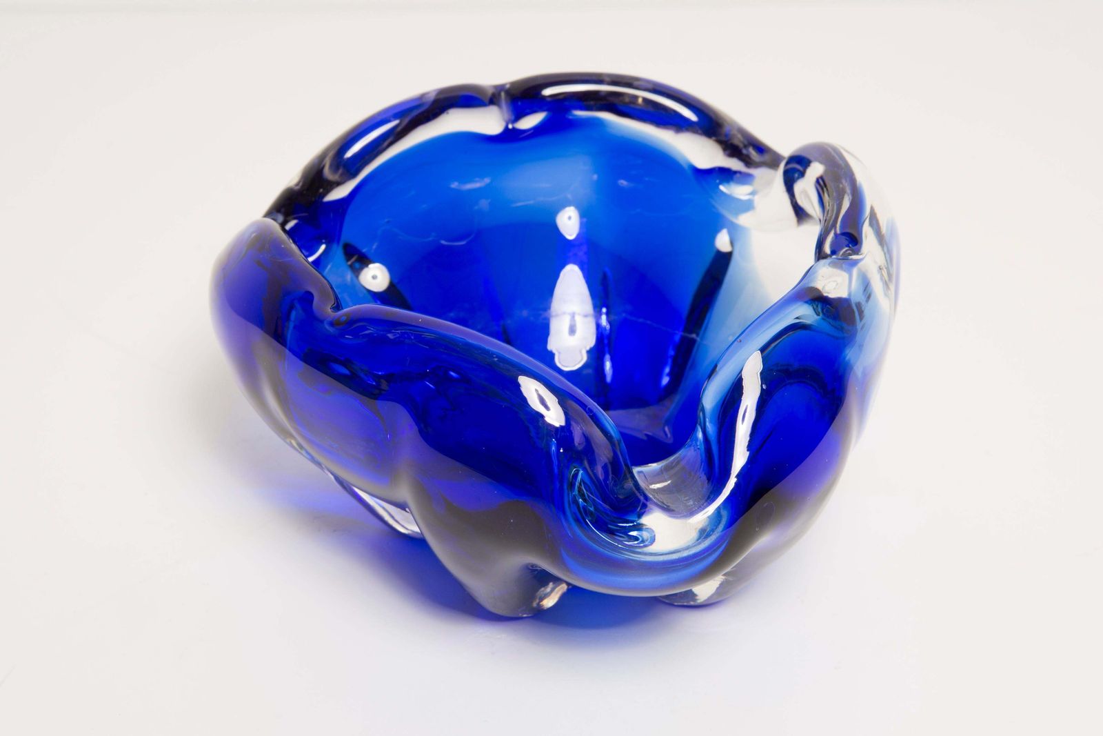 Mid Century Murano Blue Glass Bowl Ashtray Element, Italy, 1970s photo furniture