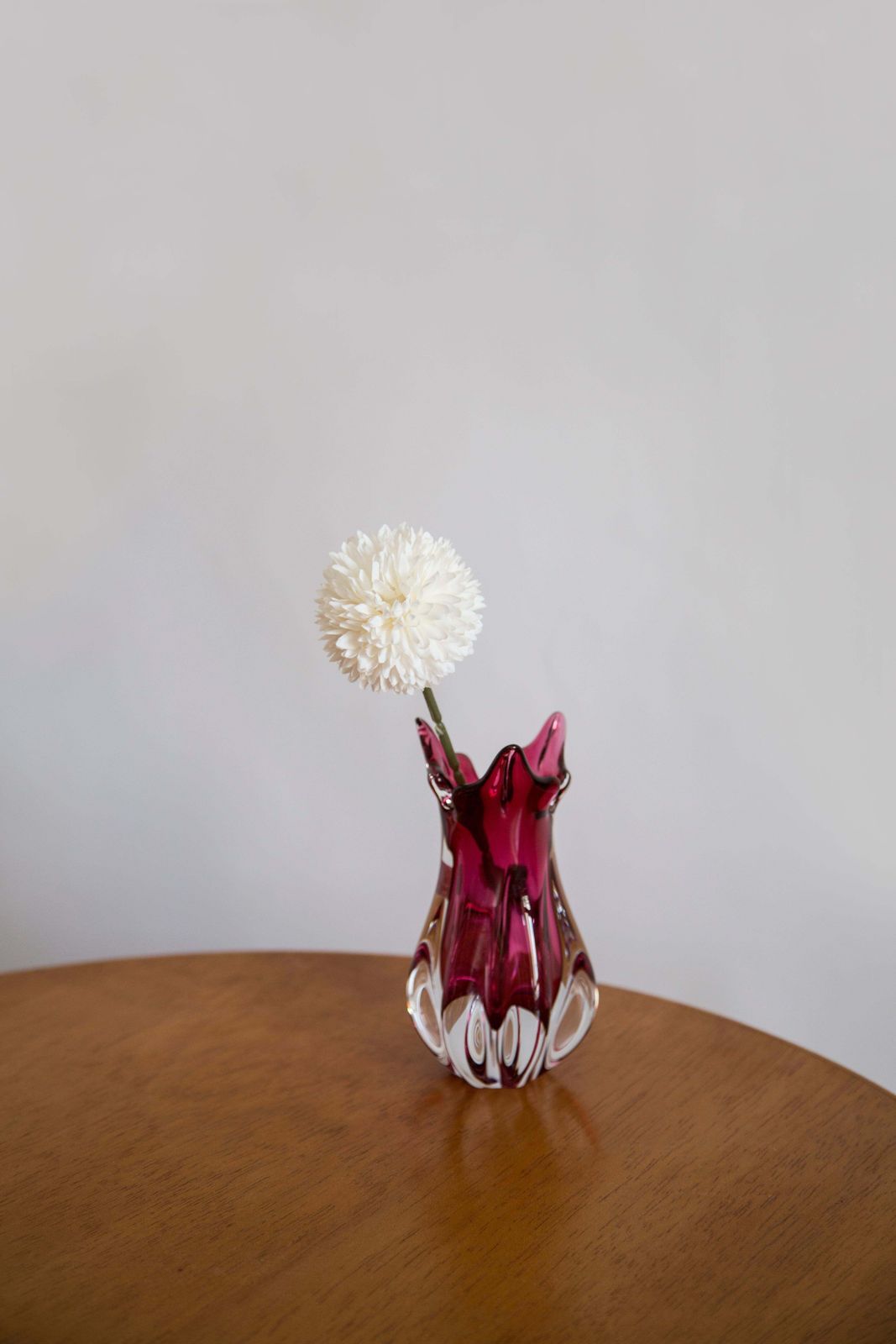 Mid Century Crystal Pink Glass Artistic Vase, Rubin Glass, Czech Republic, 1970s photo for sale