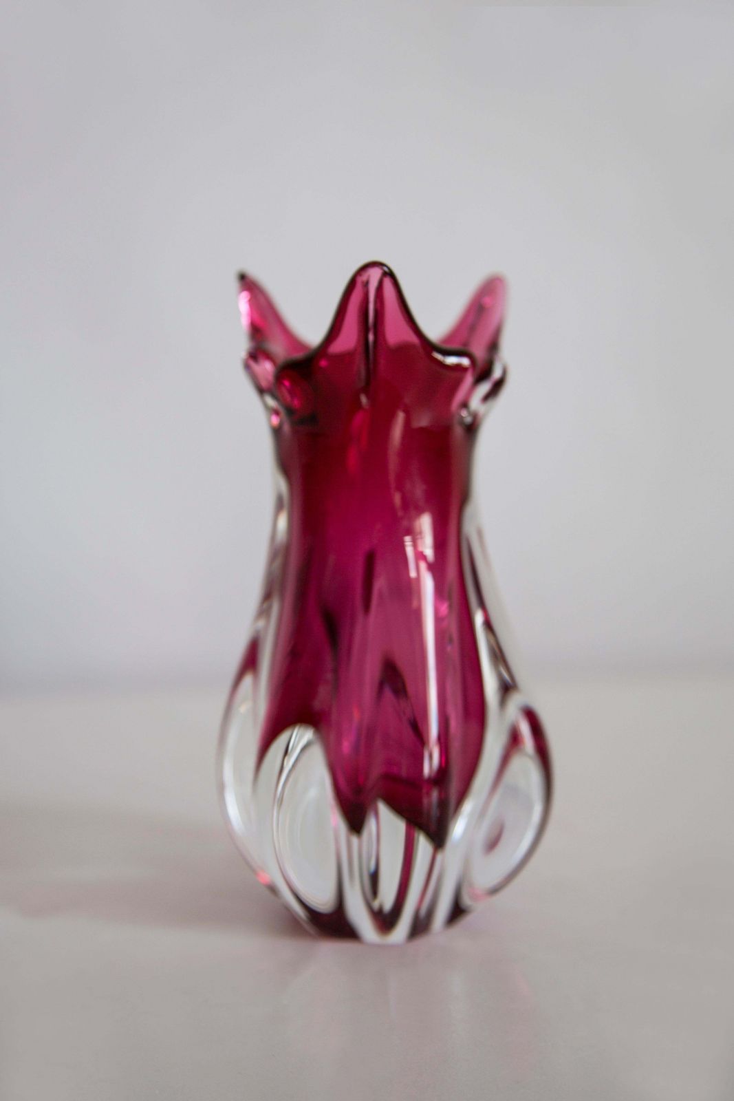 Mid Century Crystal Pink Glass Artistic Vase, Rubin Glass, Czech Republic, 1970s photo 85.0