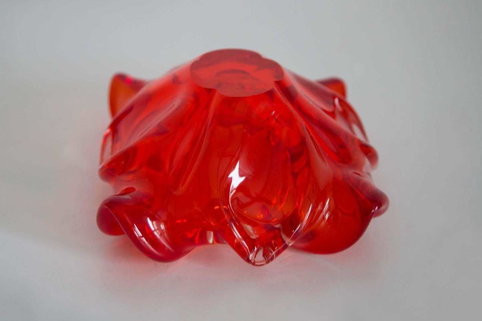 photo furniture Mid Century Red Artistic Glass Bowl Ashtray, Italy, 1970s