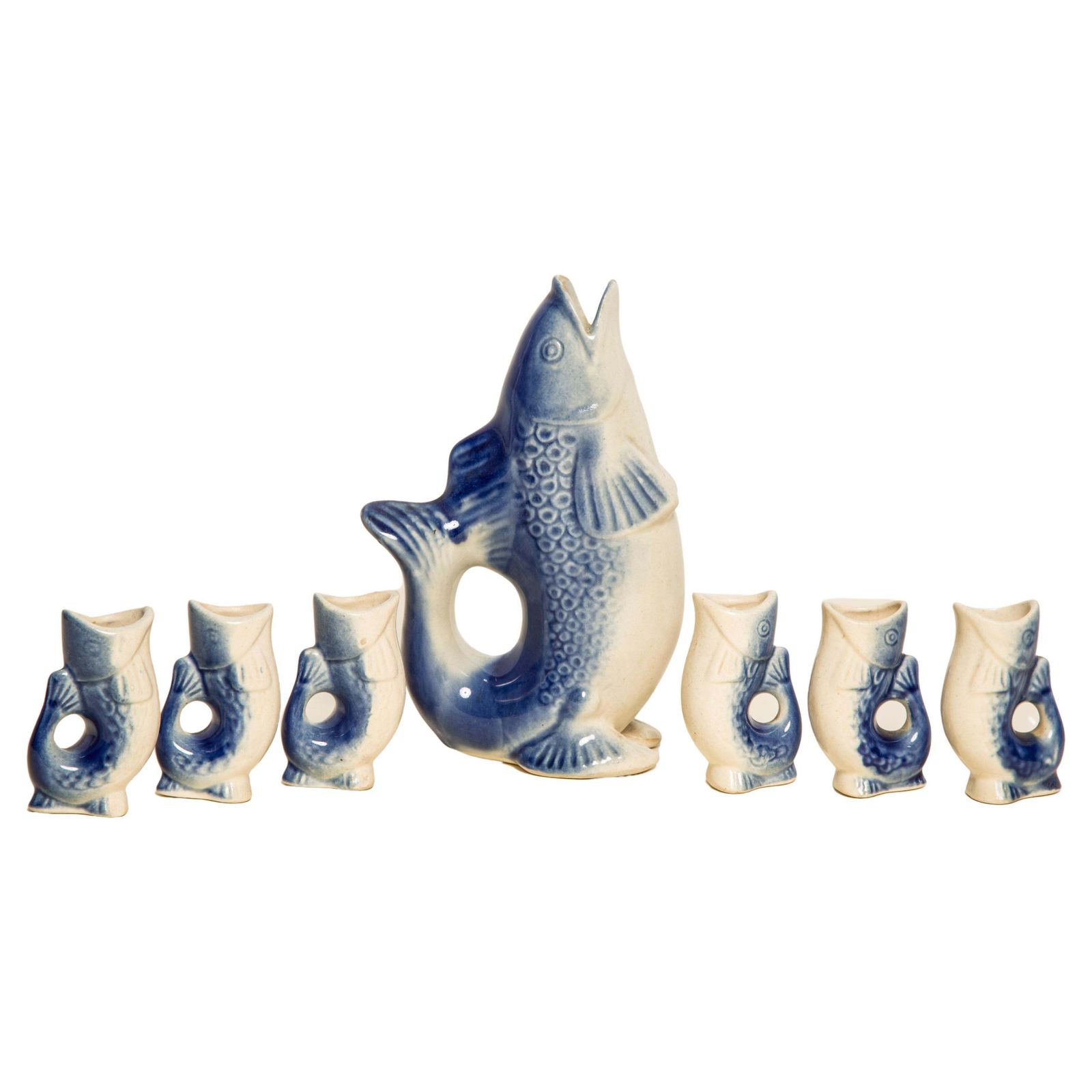 Blue Fish Glass Decanter And Glasses, 20th Century, Europe, 1960s