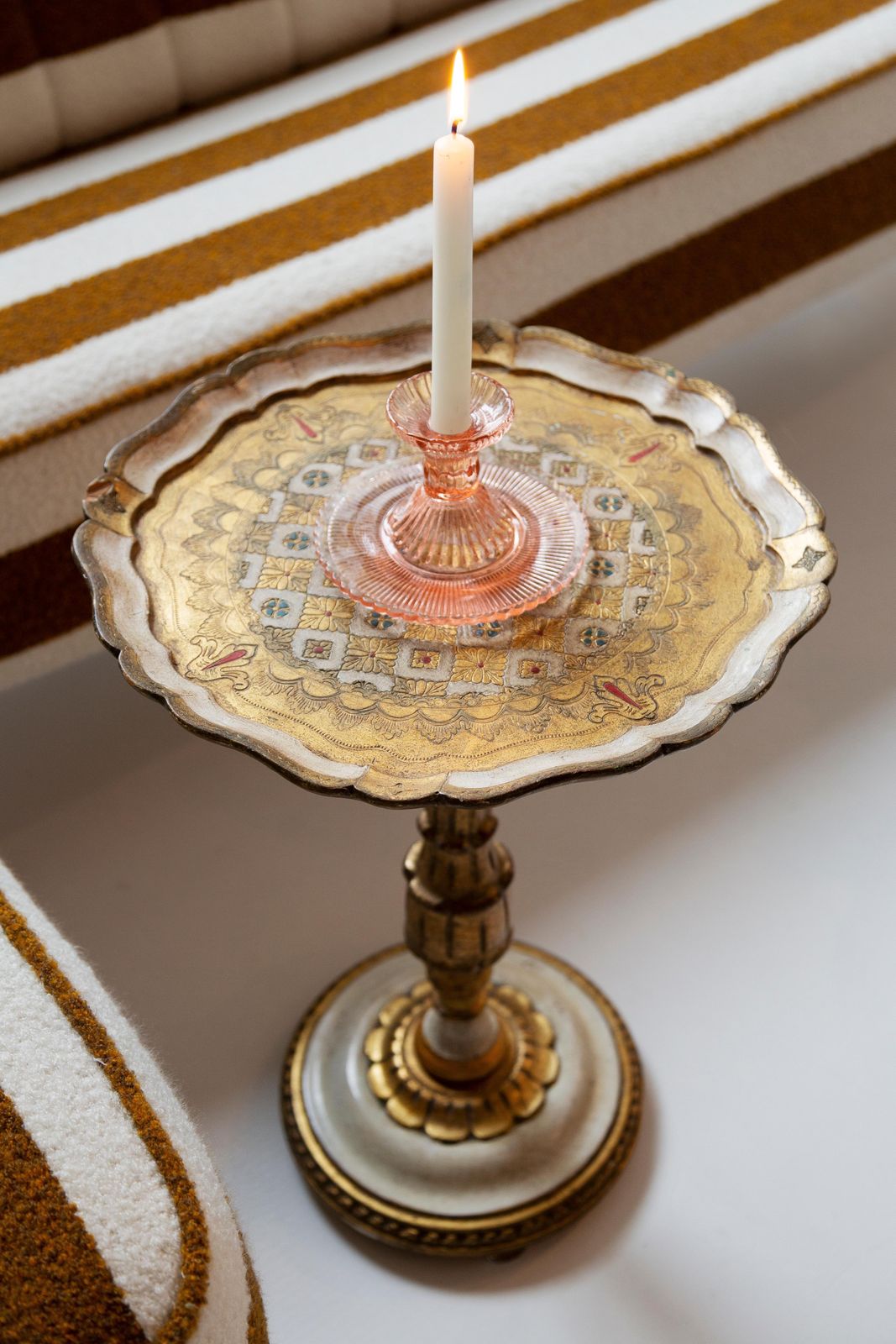Mid Century Light Rose Glass Candlestick, Europe, 1960s photo furniture