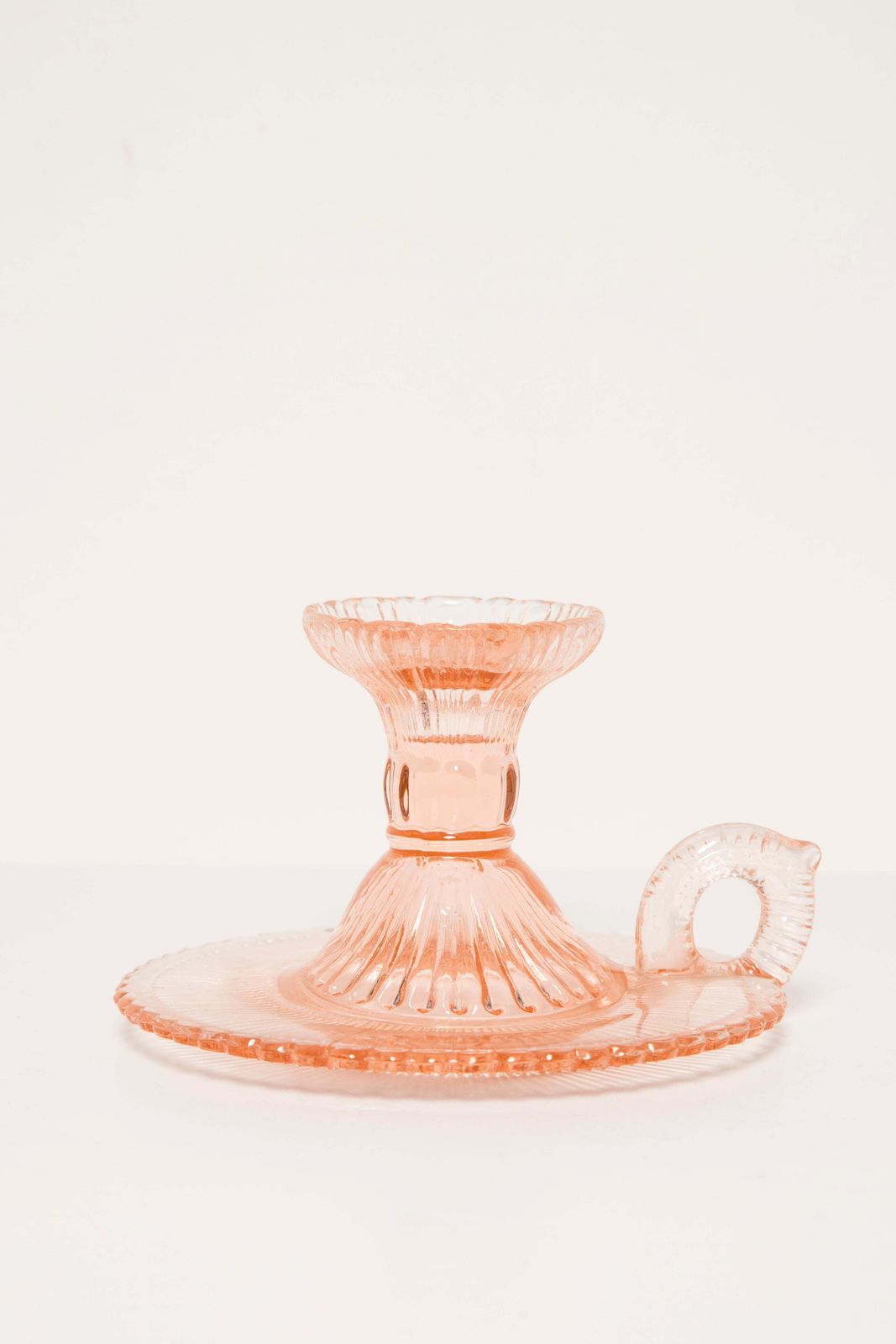 Mid Century Light Rose Glass Candlestick, Europe, 1960s photo 77.0