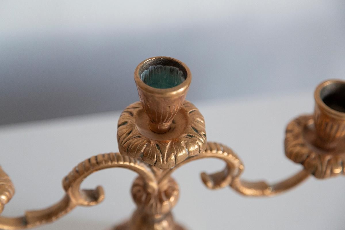 20th Century Metal Gold Decorative Candlesticks, Menora, France, 1960s photo buy
