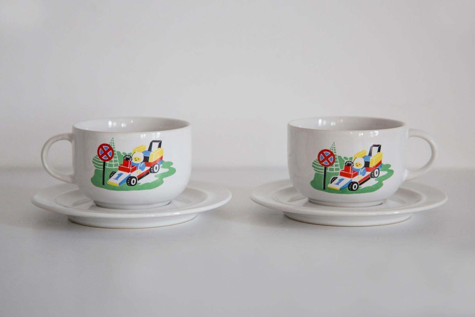 Mid Century Porcelain White Lego Formula 1 Tea Coffee Service Cups, Poland, 1960 photo for sale