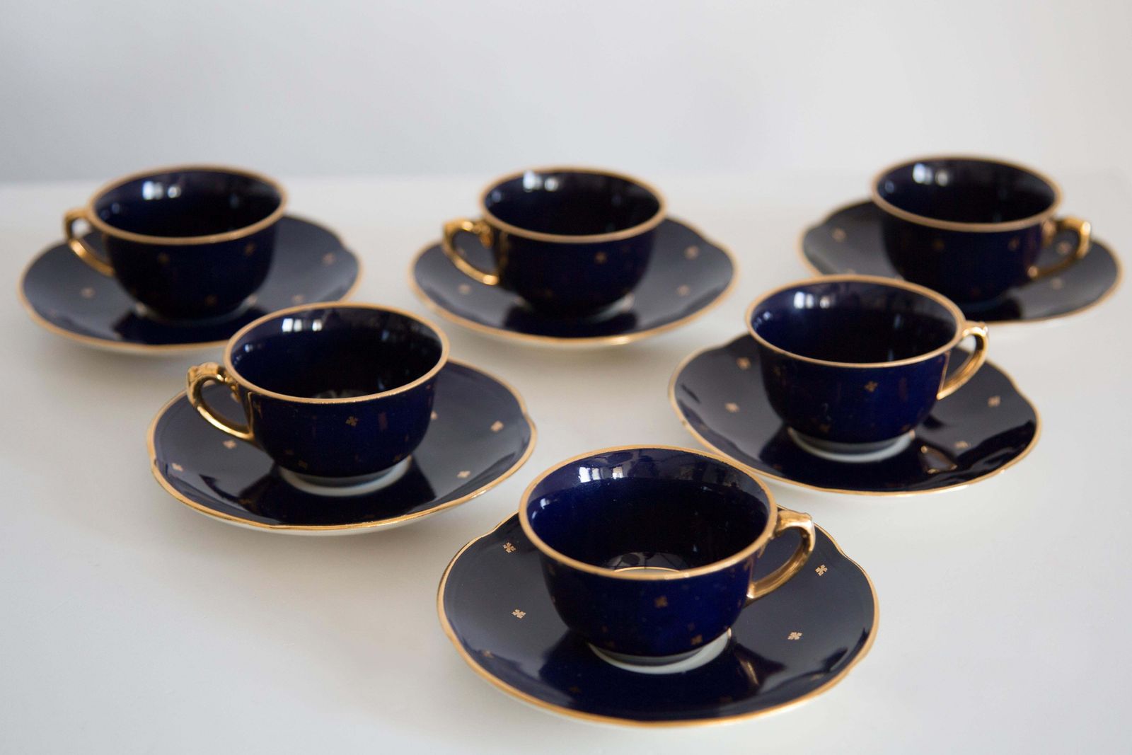 photo buy Midcentury Porcelain Navy Blue Tea Coffee Service Jug And Cups, Poland, 1960