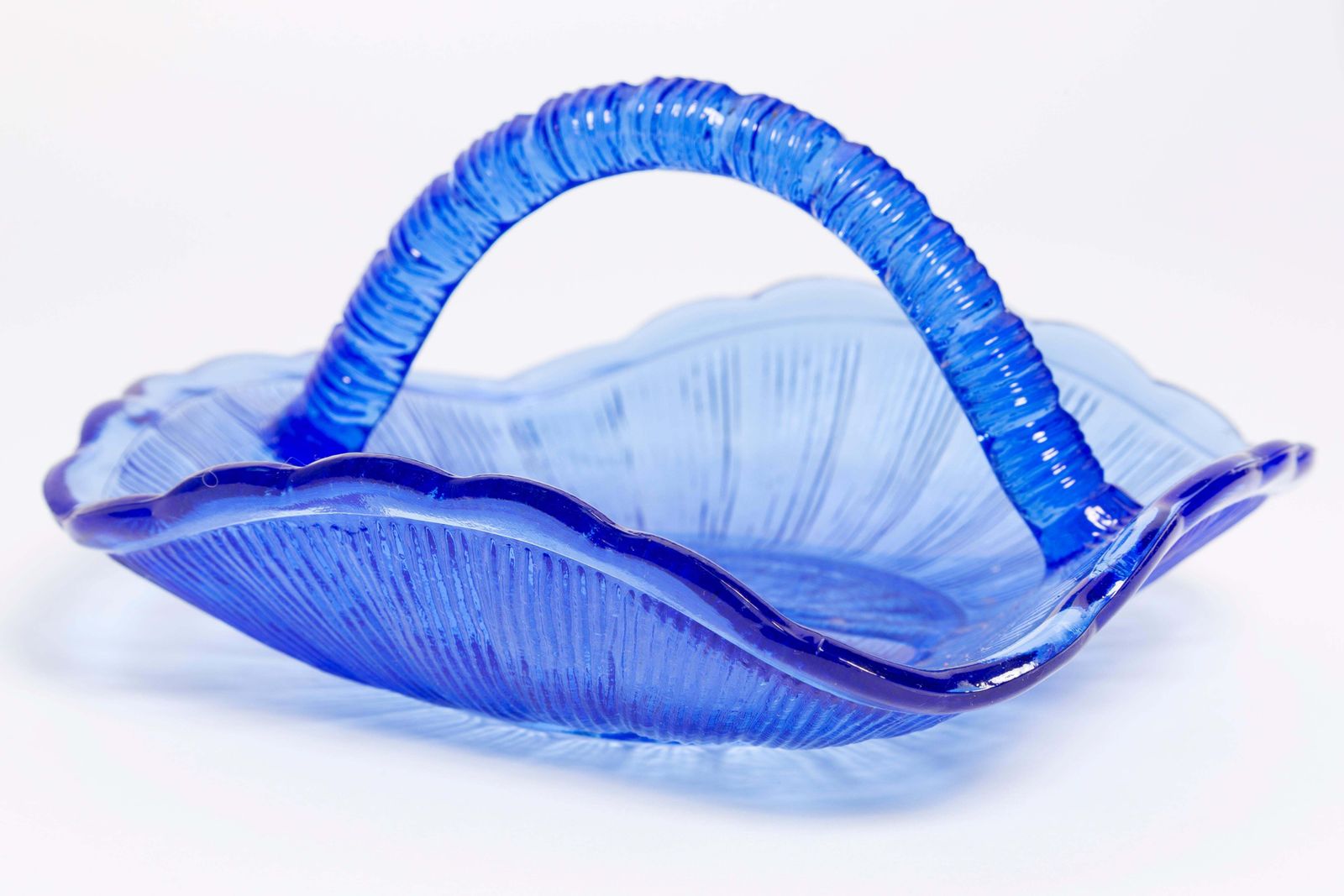 Vintage Blue Decorative Glass Basket Bowl, Drost, Europe, 1960s photo 60.0