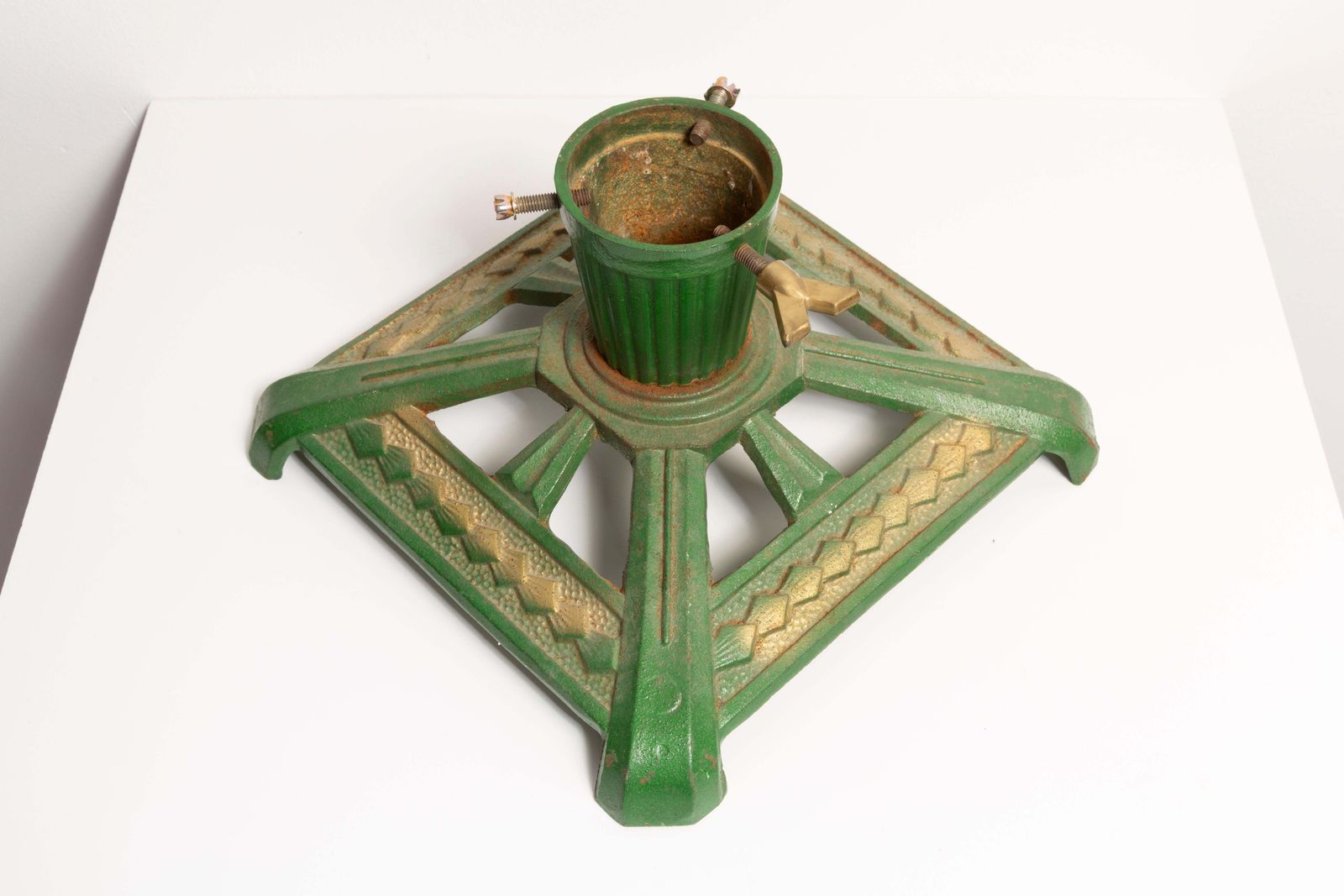 Green Handcrafted Cast Iron Art Deco Stand For Christmas Tree, Europe, 1960s photo for sale
