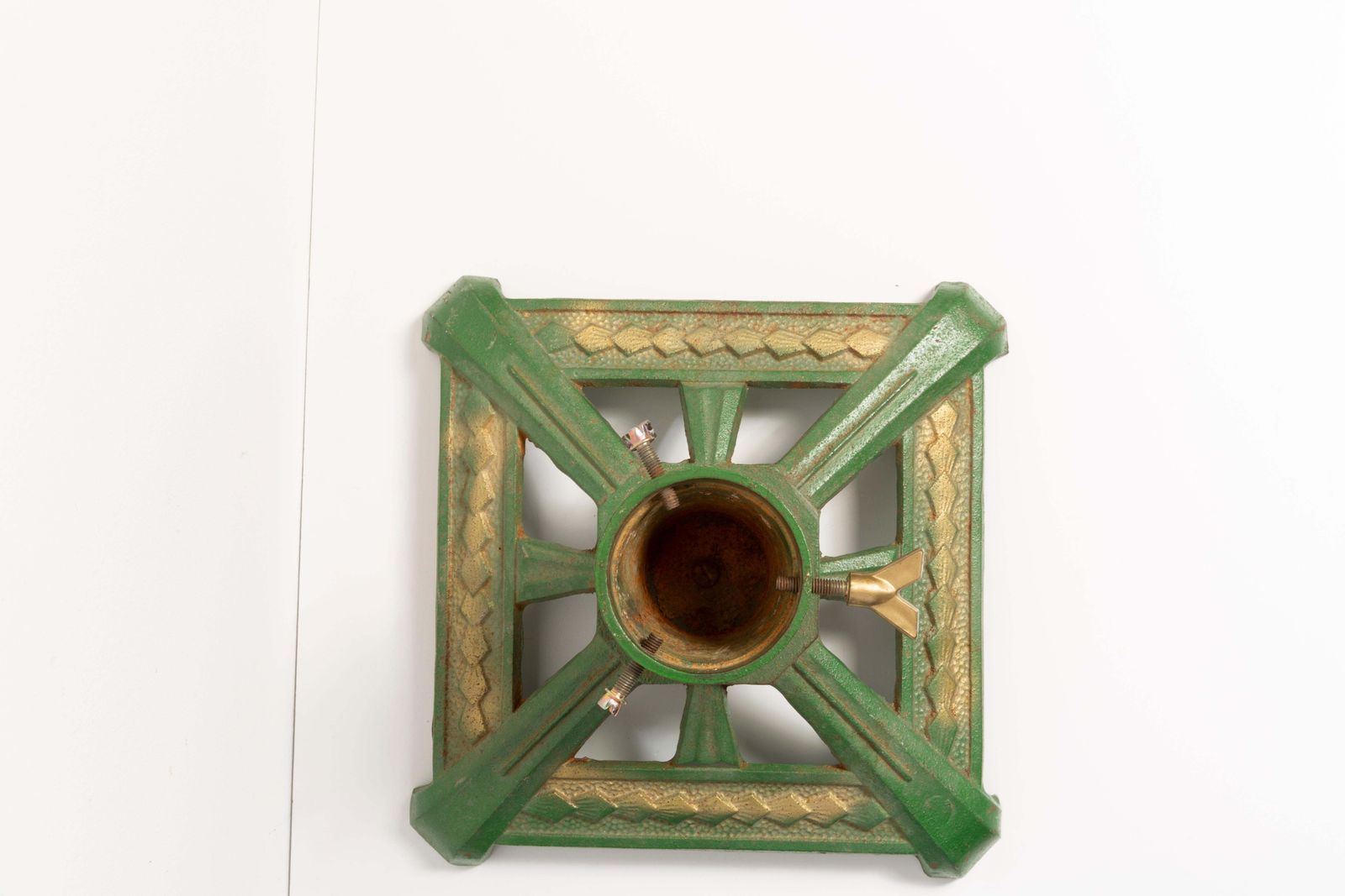 Green Handcrafted Cast Iron Art Deco Stand For Christmas Tree, Europe, 1960s photo vintage