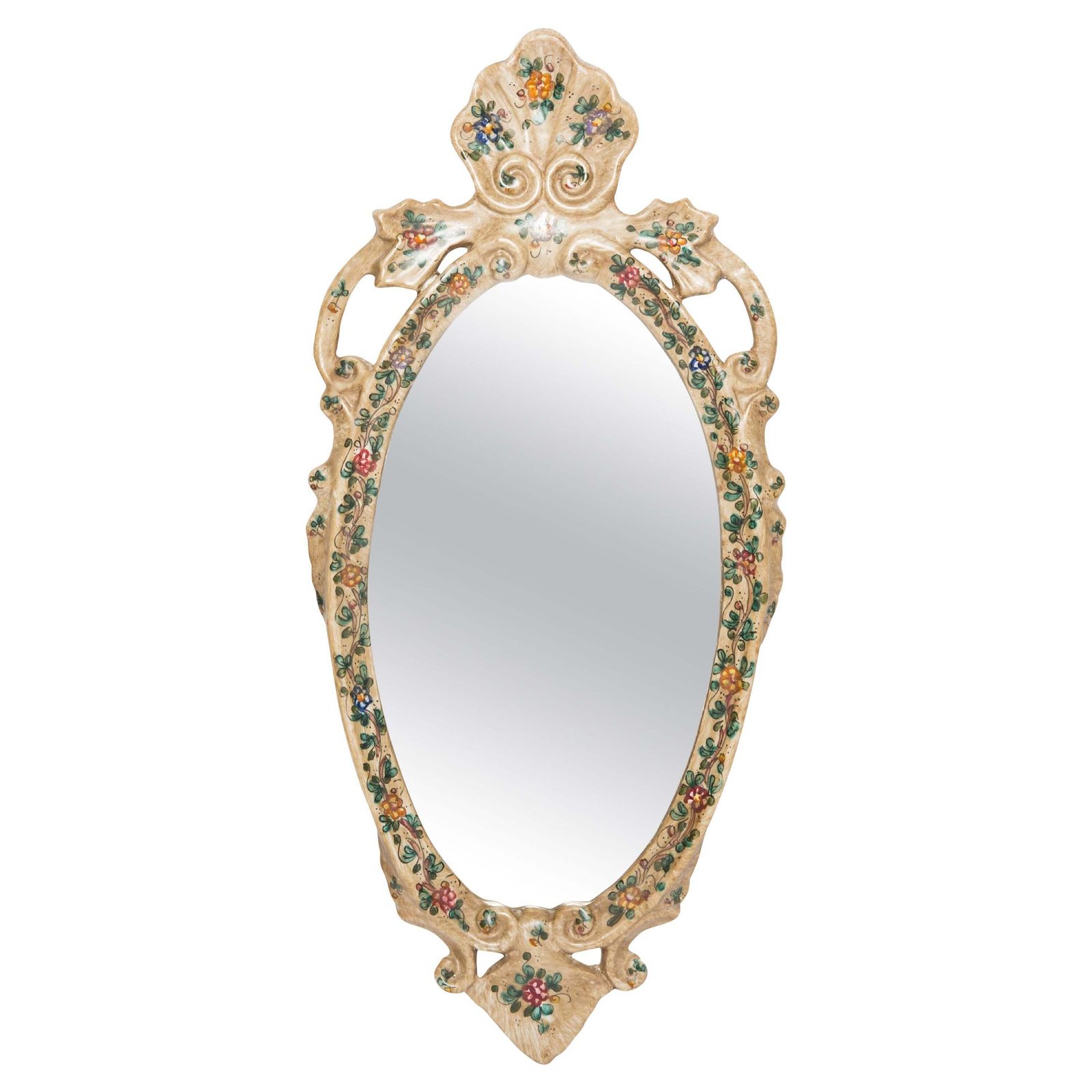 Mid Century Modern Light Mirror With Flowers, Gypsum, Italy, 1960s