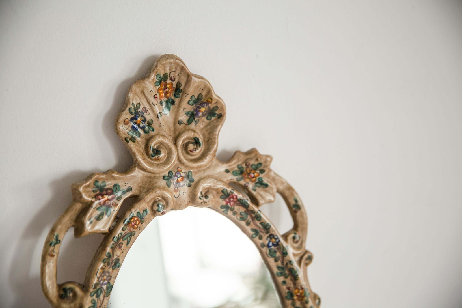 Mid Century Modern Light Mirror With Flowers, Gypsum, Italy, 1960s photo for sale