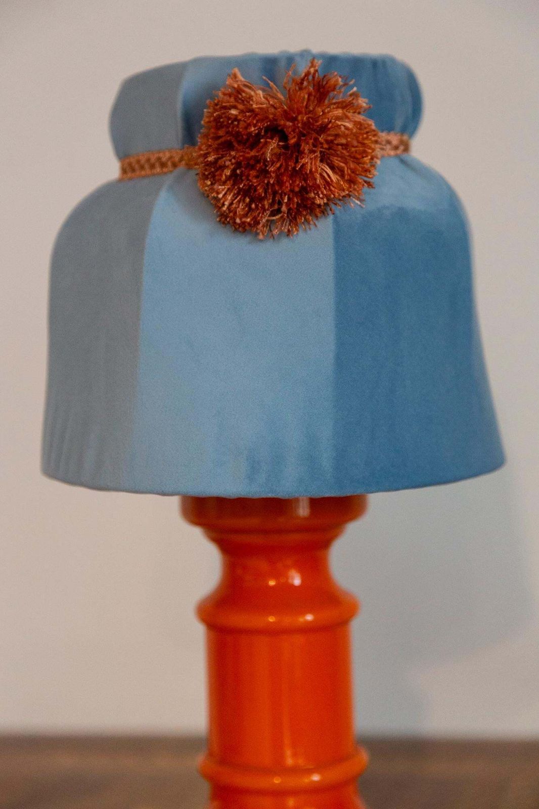 Lighting Mid Century Orange And Blue Ceramic And Velvet Table Lamp, Europe, 1960s photo