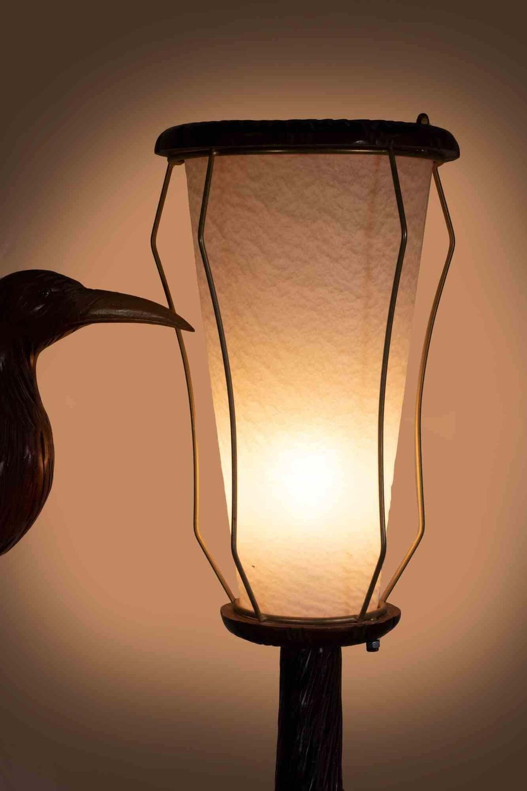 Vintage Wooden Lamp With Bird, Italian Lamp By Aldo Tura, Italy, 1950s photo Lighting