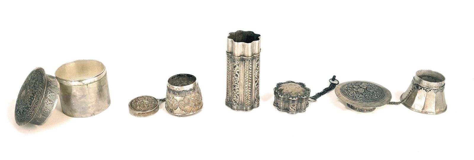 Four Vessels With Indonesian Lids In Repoussé Silver photo furniture