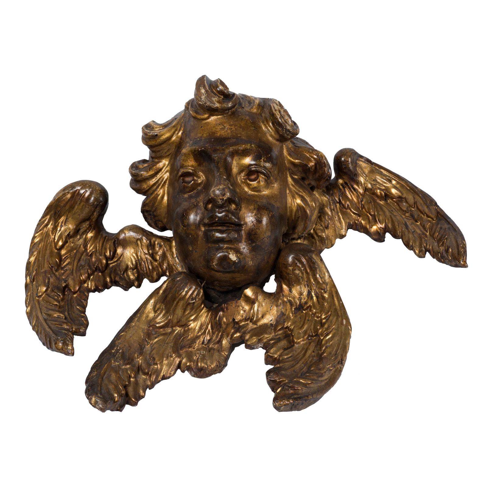 Pair Of Ancient Wooden Gilded Angel Heads, 18th Century photo furniture