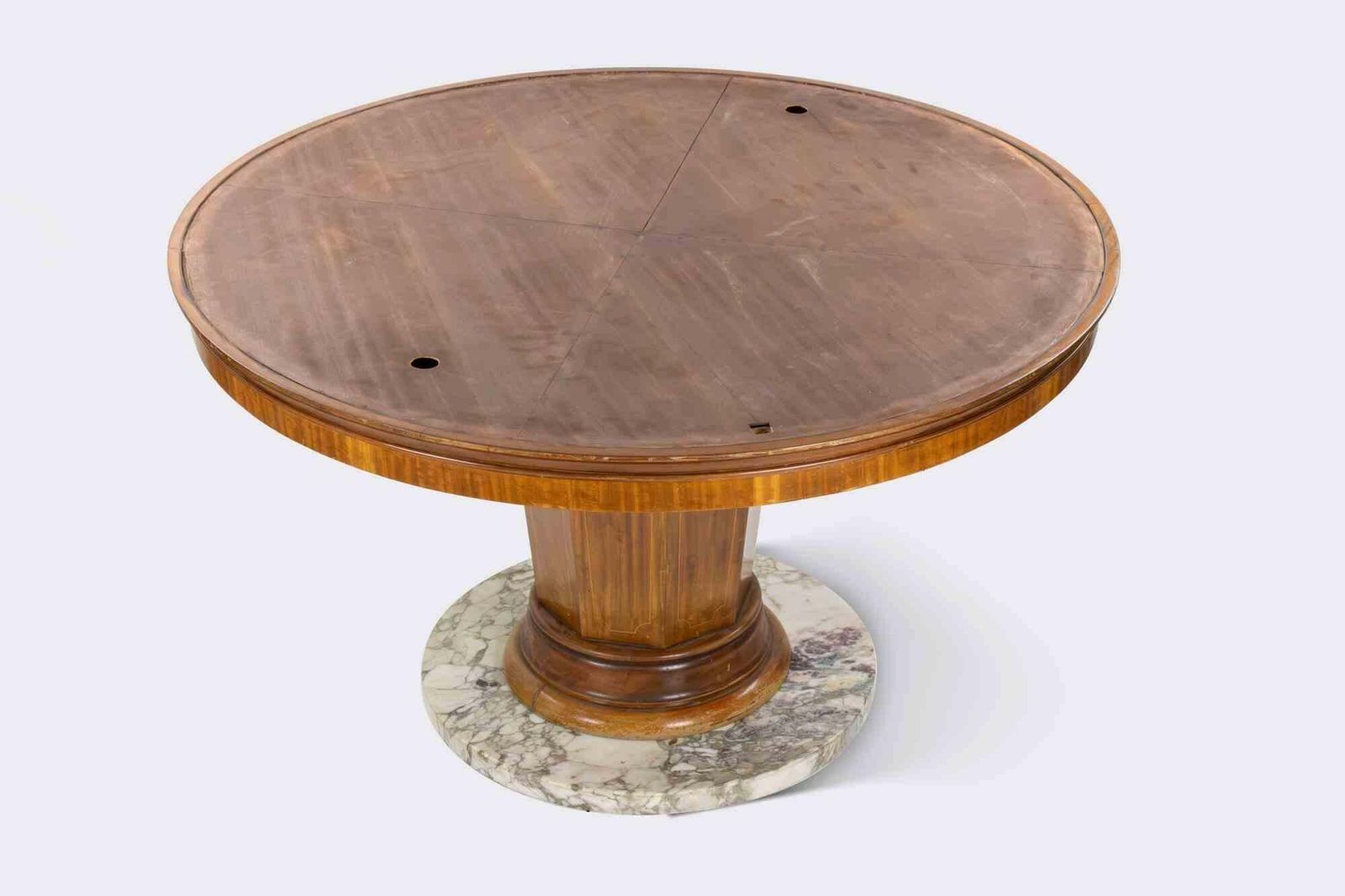 Mid Century Wooden Table With Marble Base And Glass Top, Mid 20th Century photo 3232.0