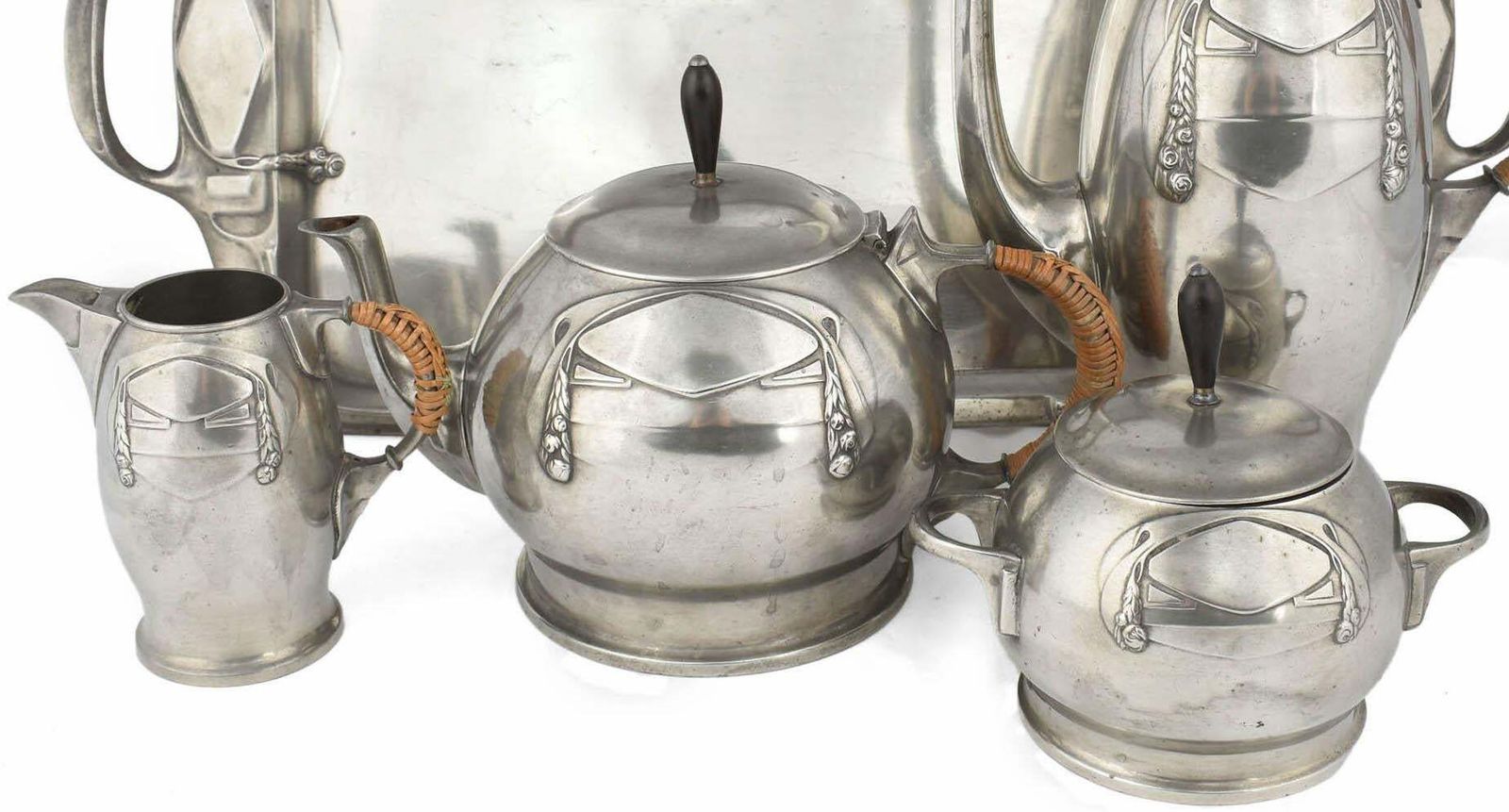 Jugenstil Silver Plate Centerpiece On Tray / Teaset By Karl Berghof, 1905 photo for sale