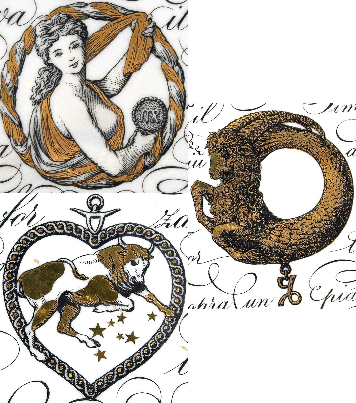 Earth Signs, Set Of 3 Plates From Zodiac Plate Series By P. Fornasetti, 1965 photo furniture