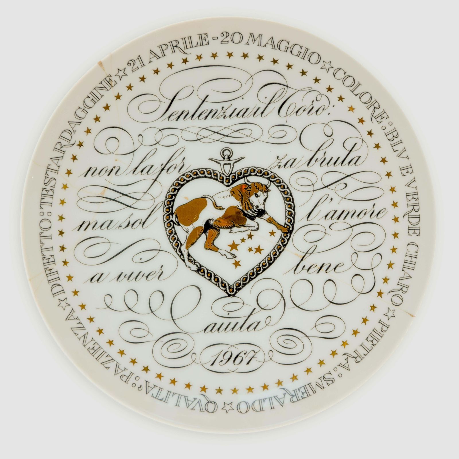 Earth Signs, Set Of 3 Plates From Zodiac Plate Series By P. Fornasetti, 1965 photo Home Decor