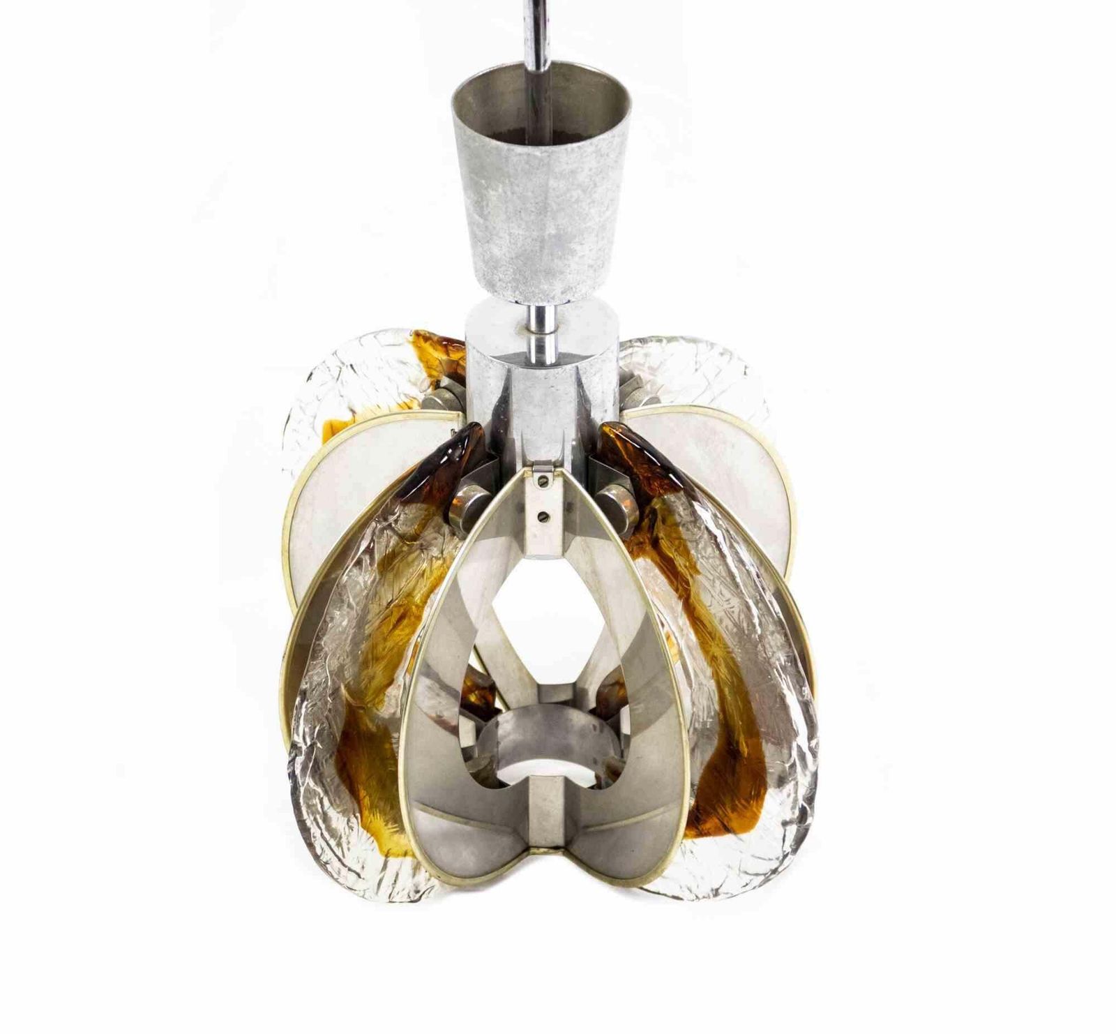 Vintage Glass And Steel Chandelier By La Luce Roma, Italy, 1970s photo furniture