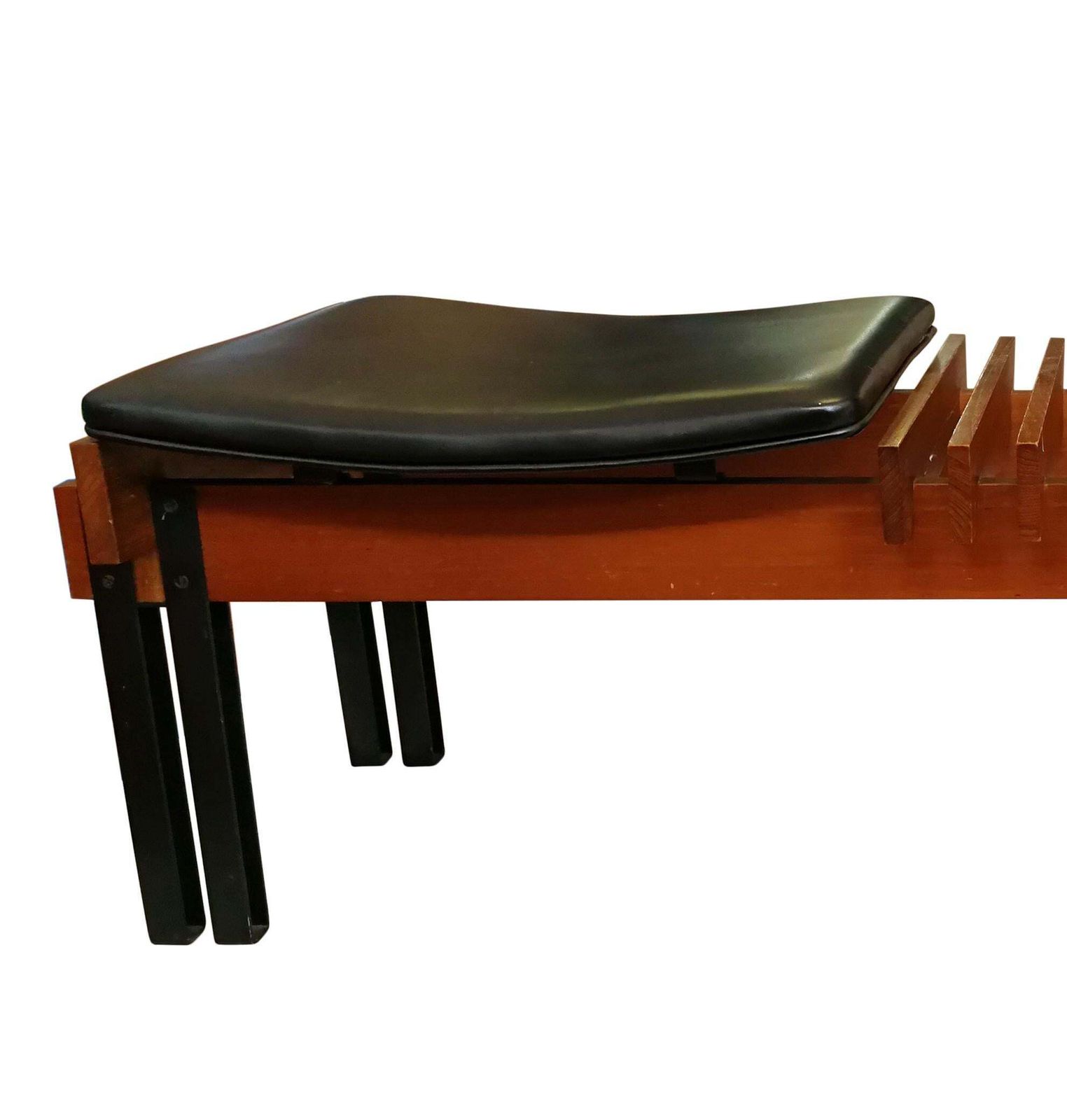 Vintage Wood Teak Bench In Lacquered Metal, Italian Production, 1960s photo Furniture
