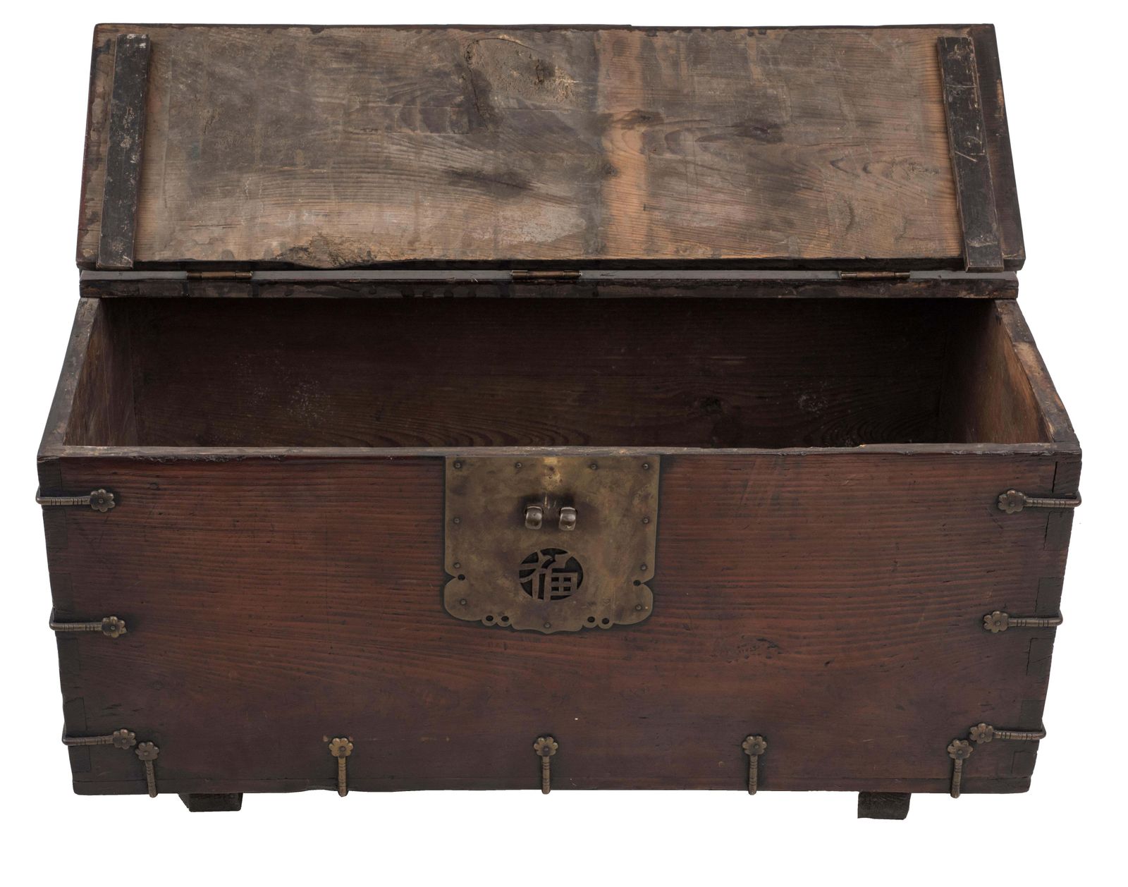 Old Chinese Chest In Wood With Decorations And Bronze Lock, 20th Century photo Furniture