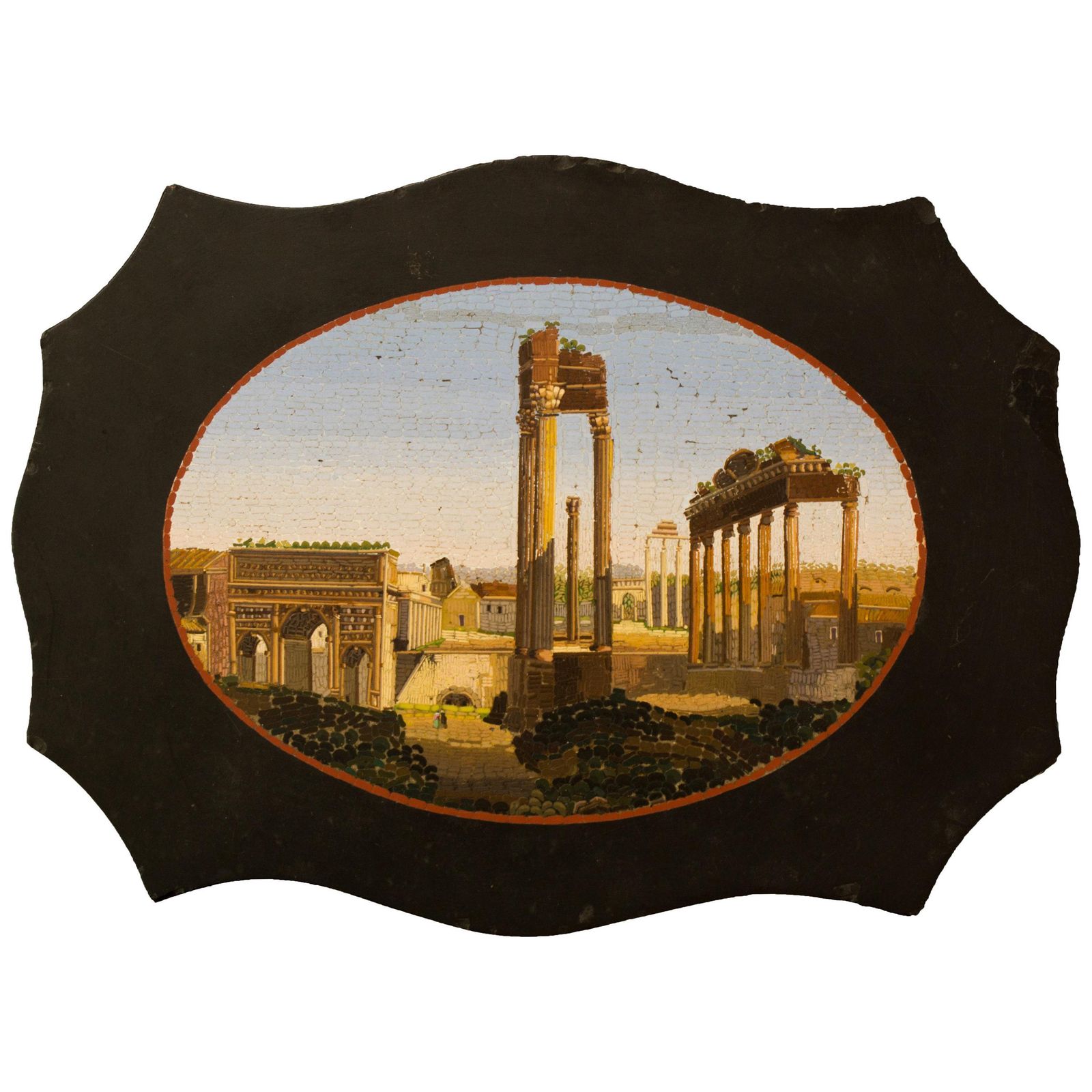 Paperweight In Belgian Marble With Micromosaic Representing The Forum Romanum