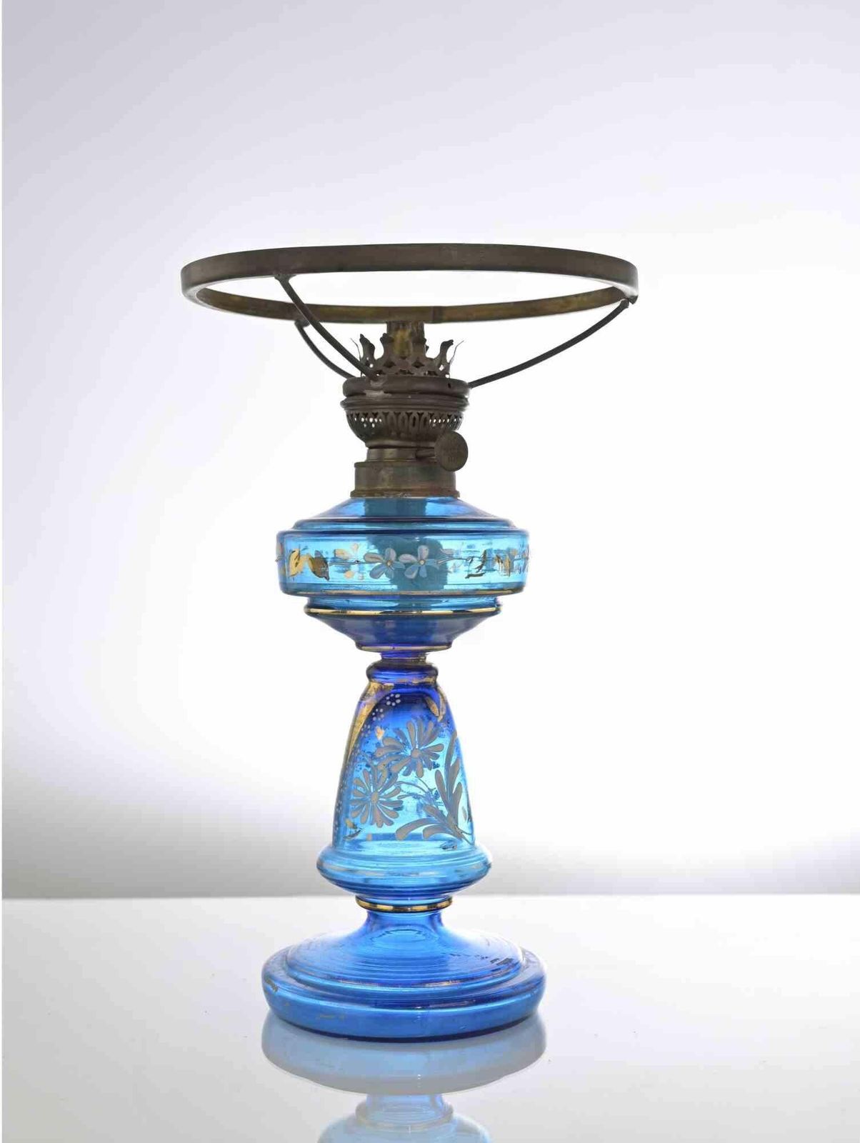 Antique Blue Glass Kerosene Lamp, Early 20th Century photo furniture