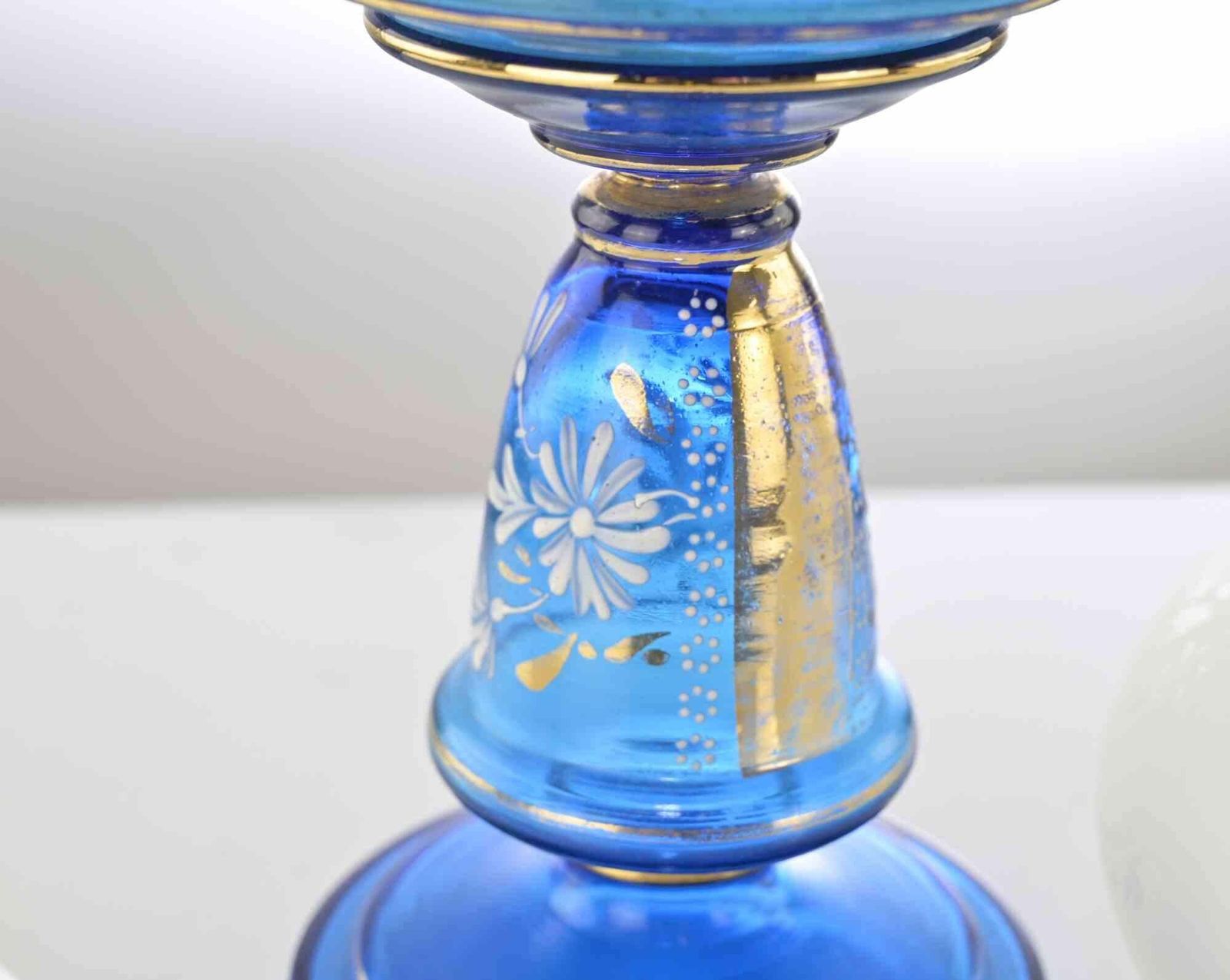 Antique Blue Glass Kerosene Lamp, Early 20th Century photo 408.0