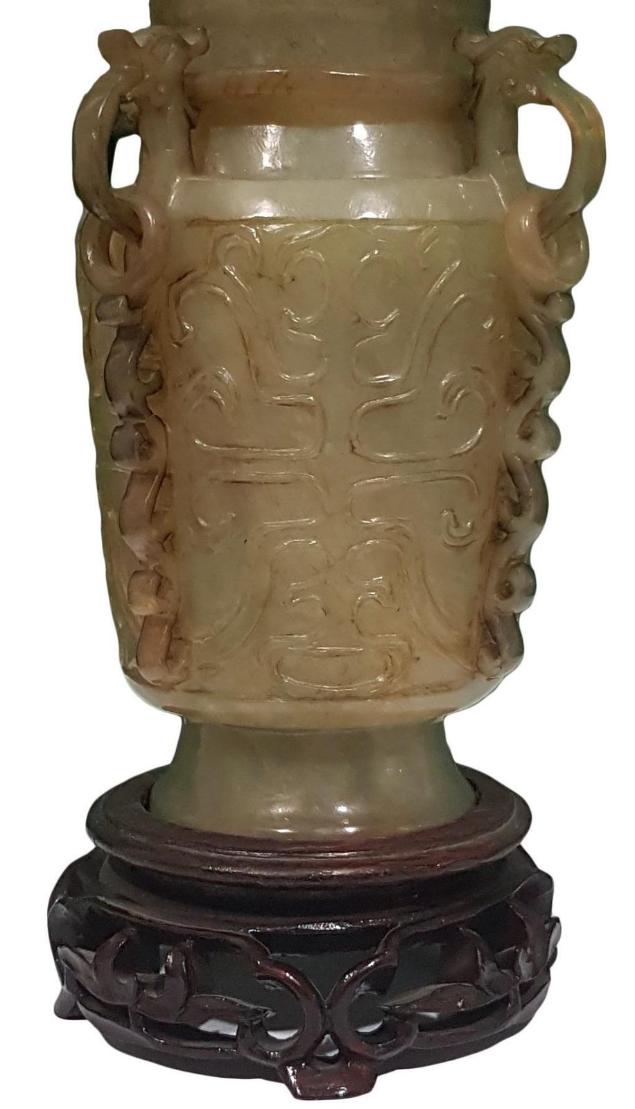 Green Jade Censer With Wooden Base Friezed With Decorations, China 20th Century photo furniture