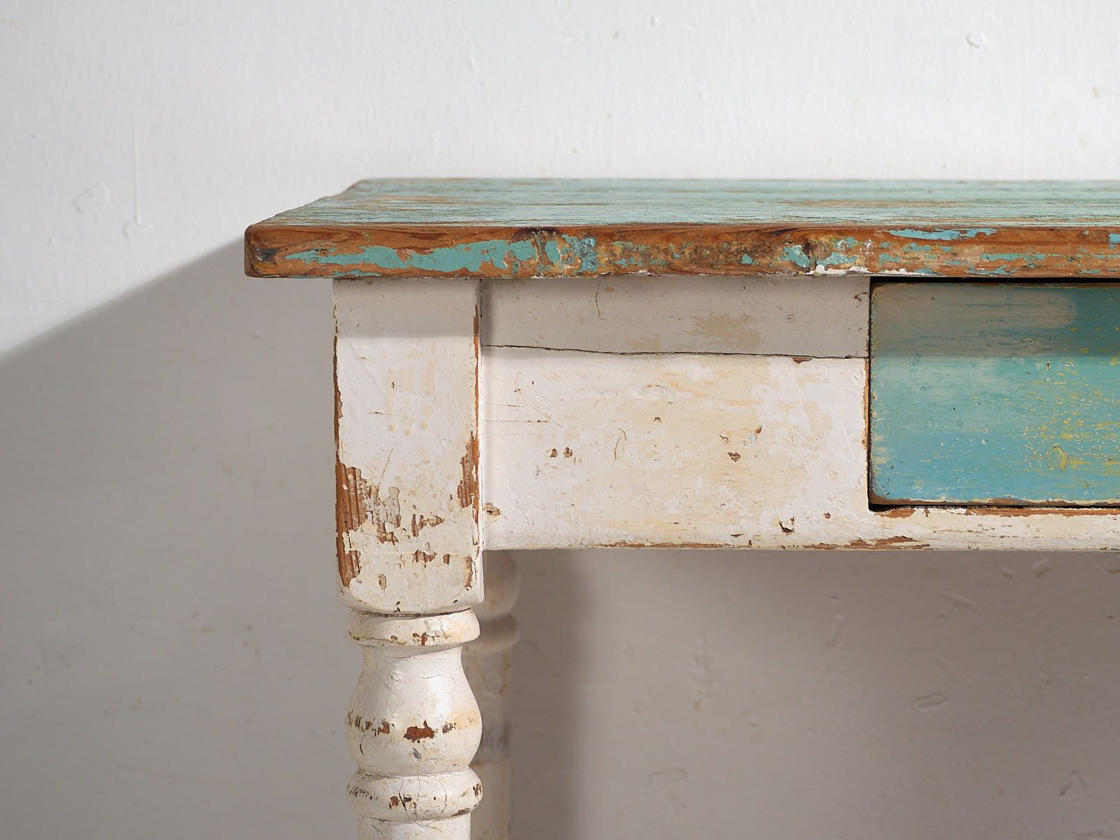 Antique Side Table With Turquoise Green Patina (C.1920) #7 photo vinterior