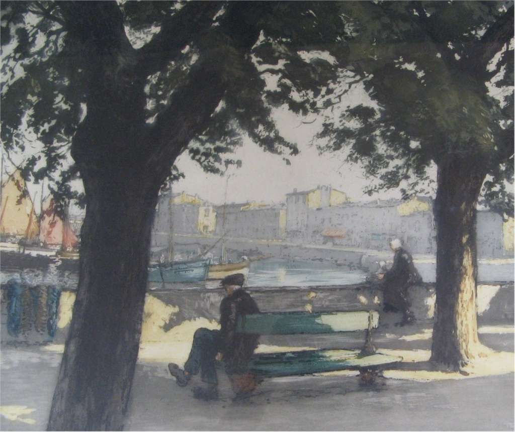 Gilt Framed Provencal View Lithograph Signed By H. Callor 1930s photo furniture