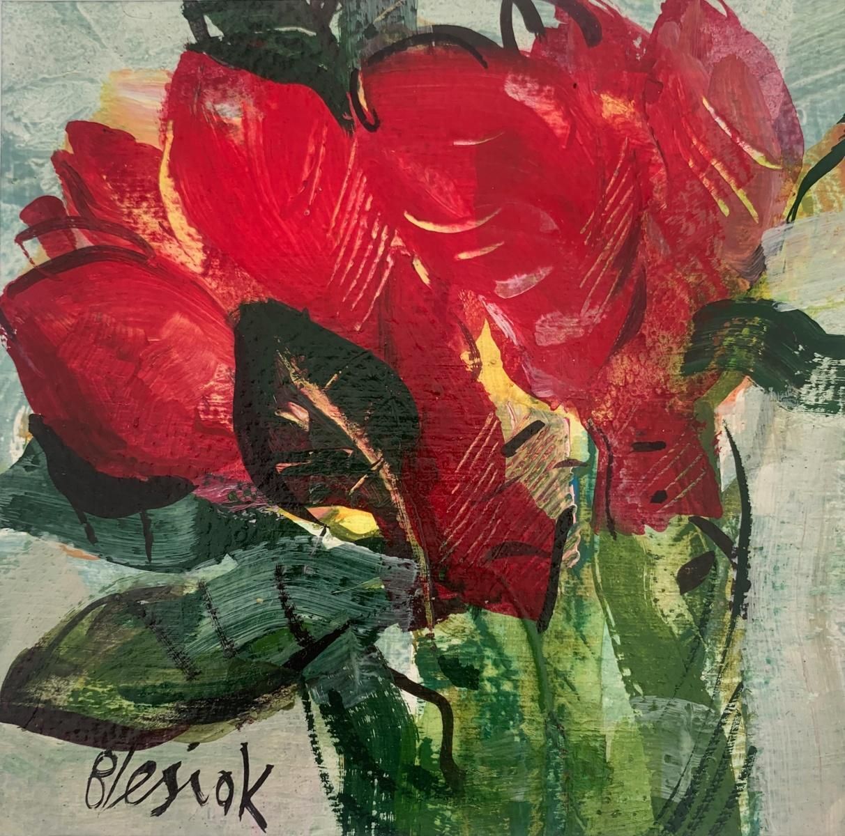 Bożena Lesiaktulips. Gouache Painting, Abstract, Figurative, Floral, Polish Artist2024